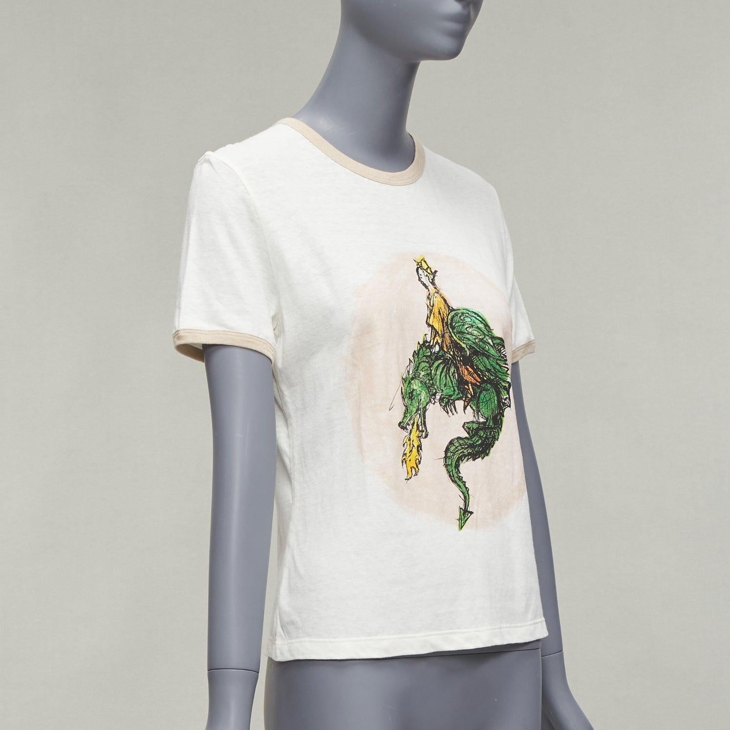 Gray CHRISTIAN DIOR Princess and Dragon green cream beige foil print ringer tshirt XS