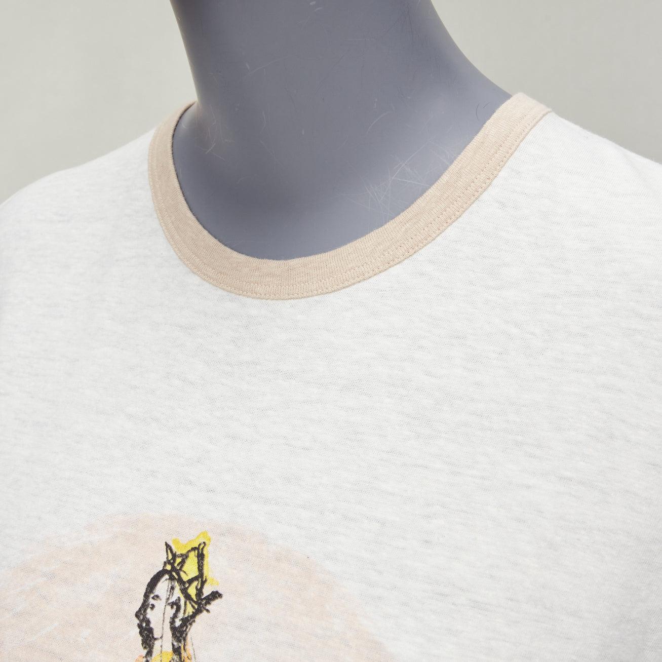 CHRISTIAN DIOR Princess and Dragon green cream beige foil print ringer tshirt XS For Sale 2