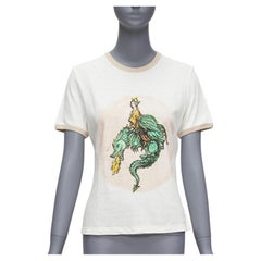 CHRISTIAN DIOR Princess and Dragon green cream beige foil print ringer tshirt XS