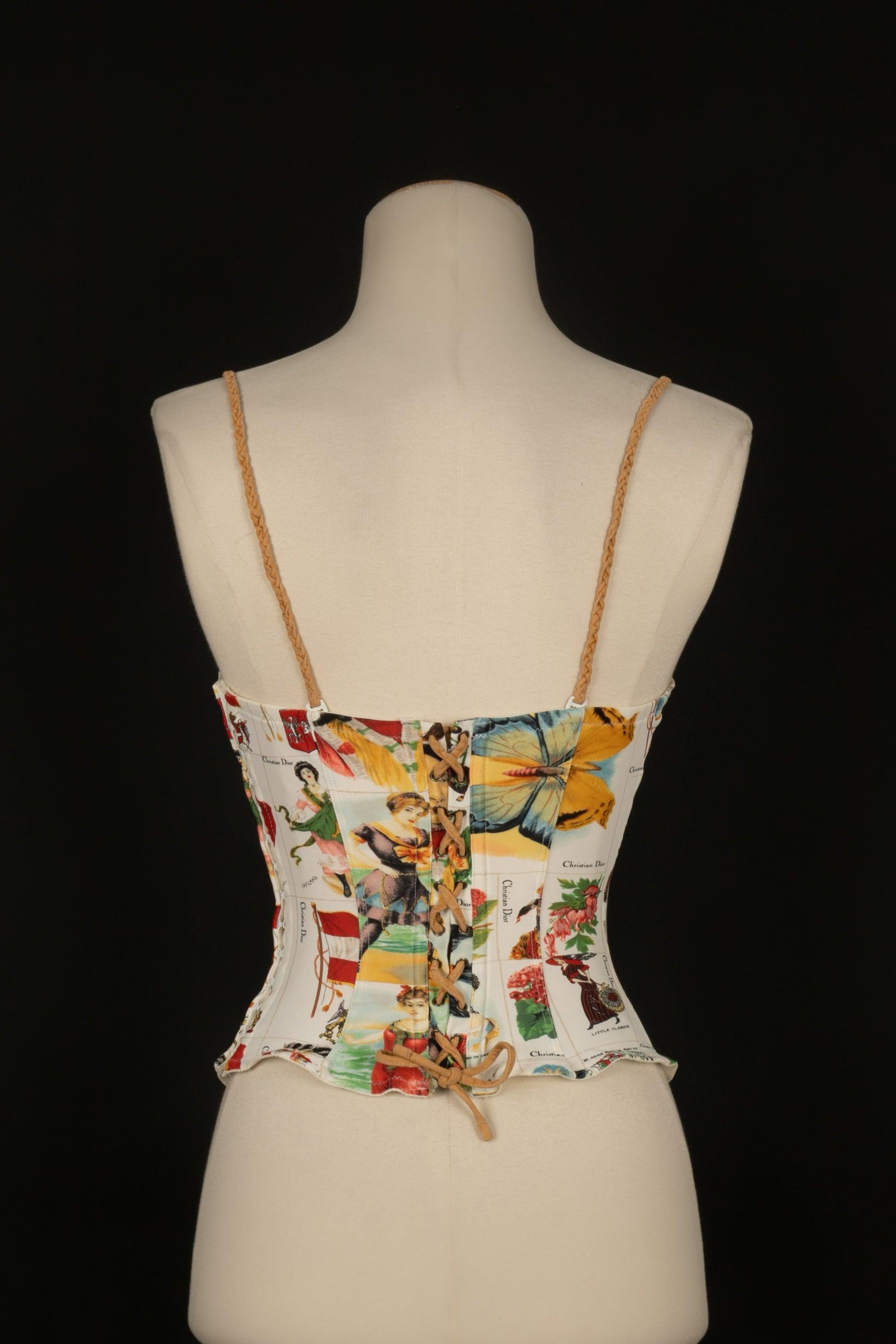 Beige Christian Dior Printed Bustier Top Summer, 2002 For Sale