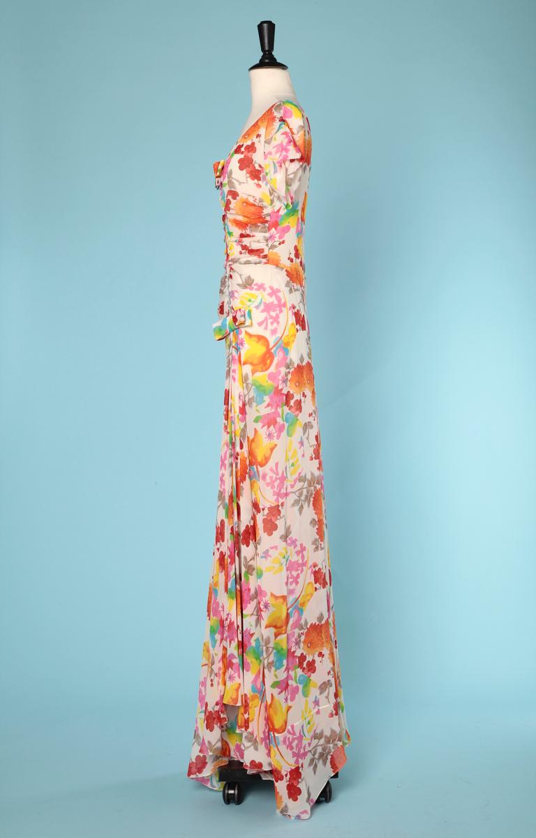 Beige Christian Dior printed chiffon long dress For Sale