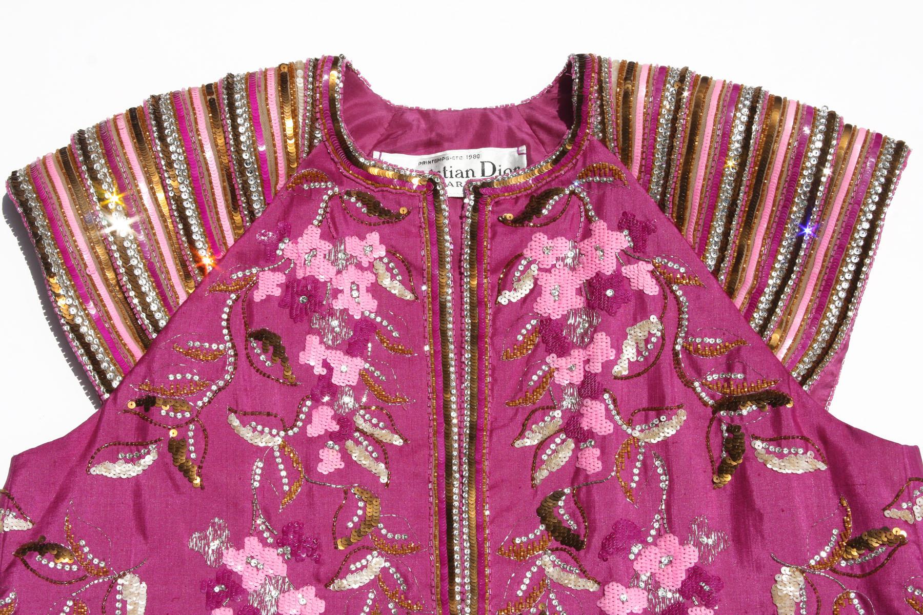 Christian Dior PRINTEMPS-ETE 1980 Numbered Embellished Jacket + Top + Headband  For Sale 6