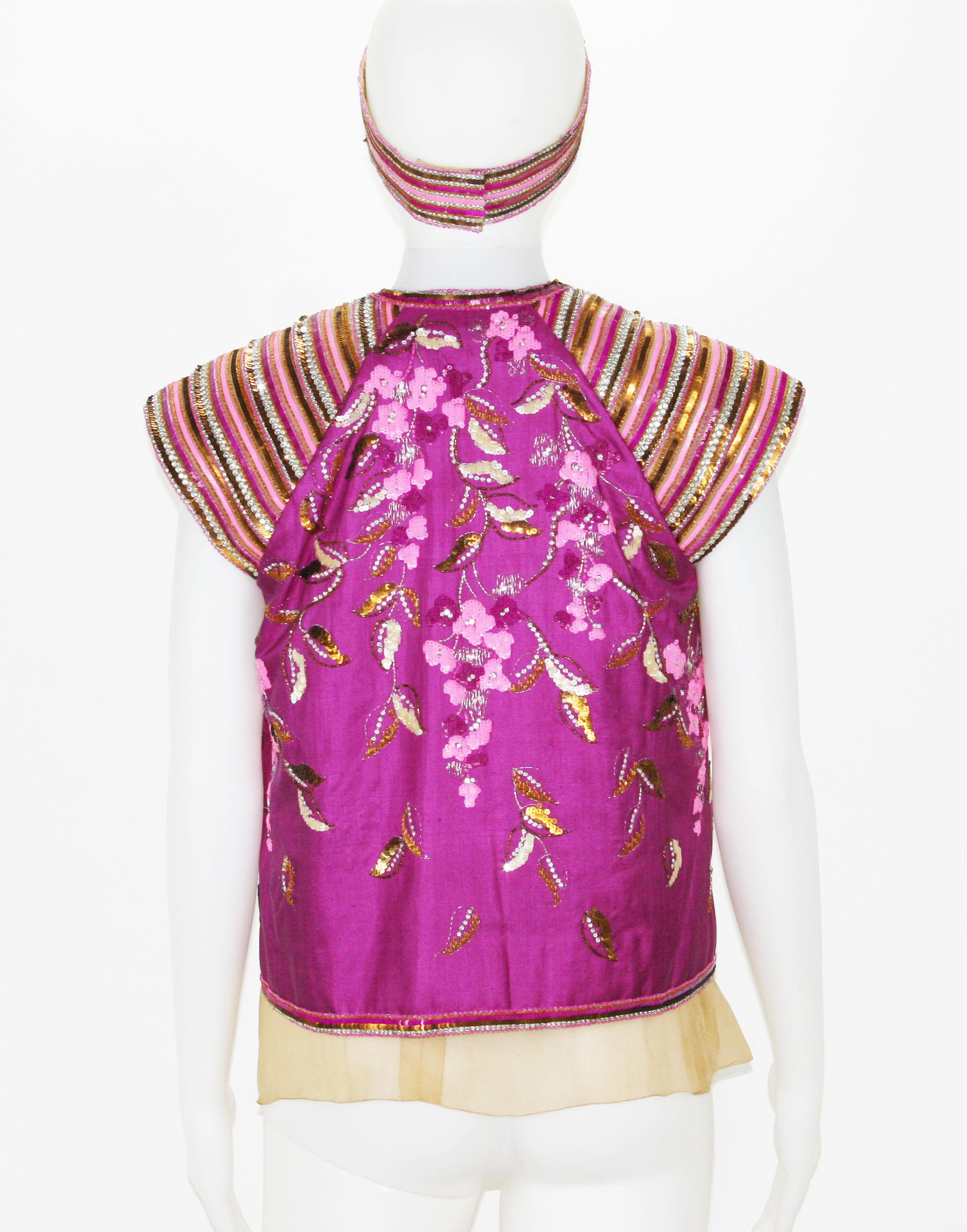 Christian Dior PRINTEMPS-ETE 1980 Numbered Embellished Jacket + Top + Headband  For Sale 2