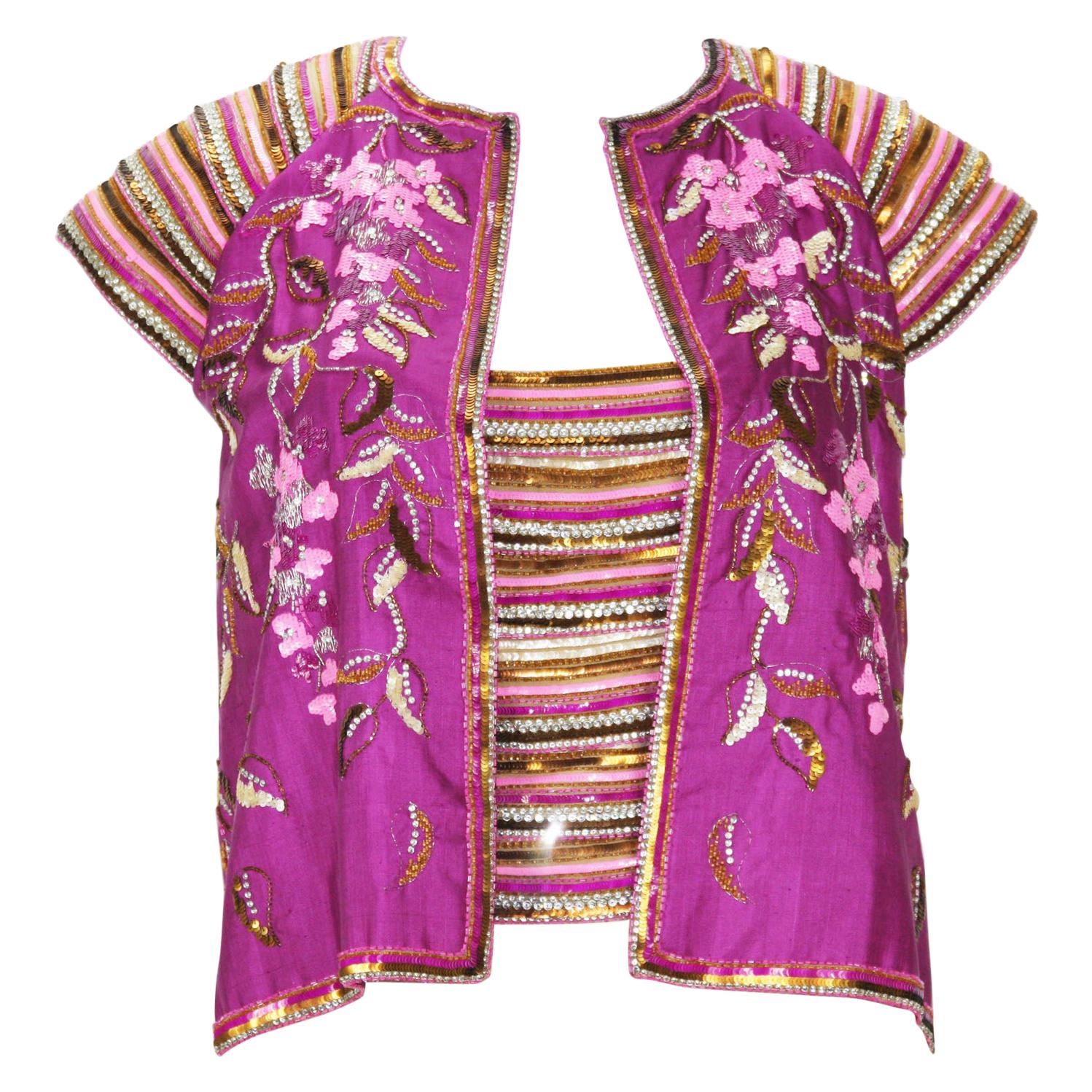 Christian Dior PRINTEMPS-ETE 1980 Numbered Embellished Jacket + Top + Headband  For Sale