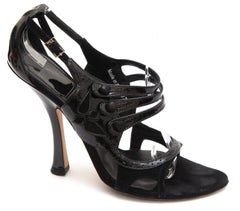 CHRISTIAN DIOR Pump Black Patent Leather Suede Peep Toe Strappy Heel Heels 37.5