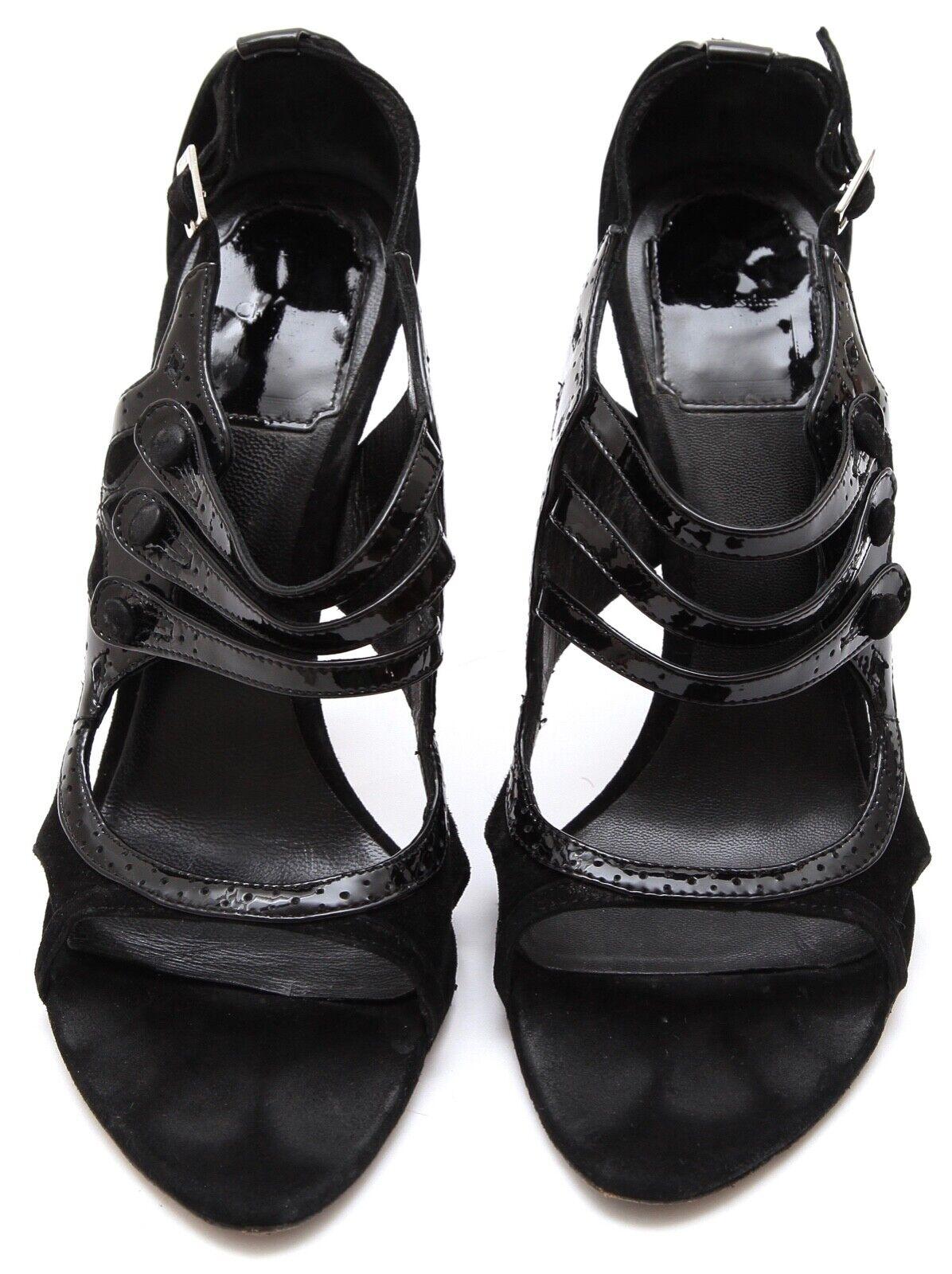 CHRISTIAN DIOR Pump Black Patent Leather Suede Peep Toe Strappy Heel Heels 37.5 For Sale 1