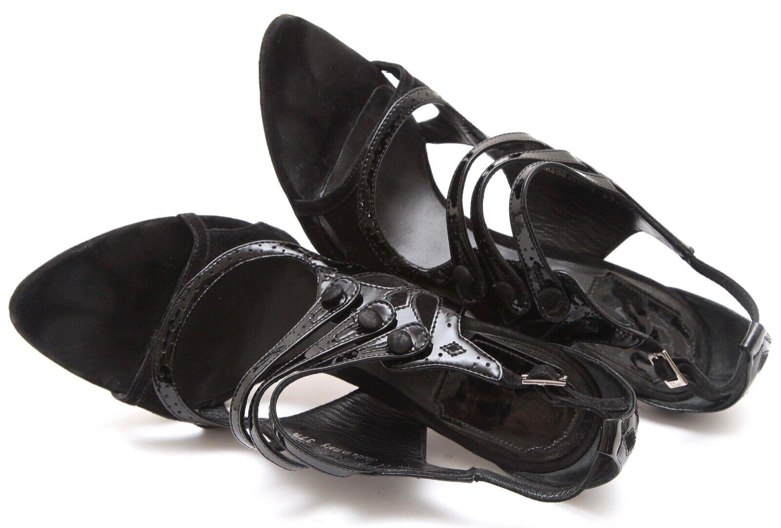 CHRISTIAN DIOR Pump Black Patent Leather Suede Peep Toe Strappy Heel Heels 37.5 For Sale 3
