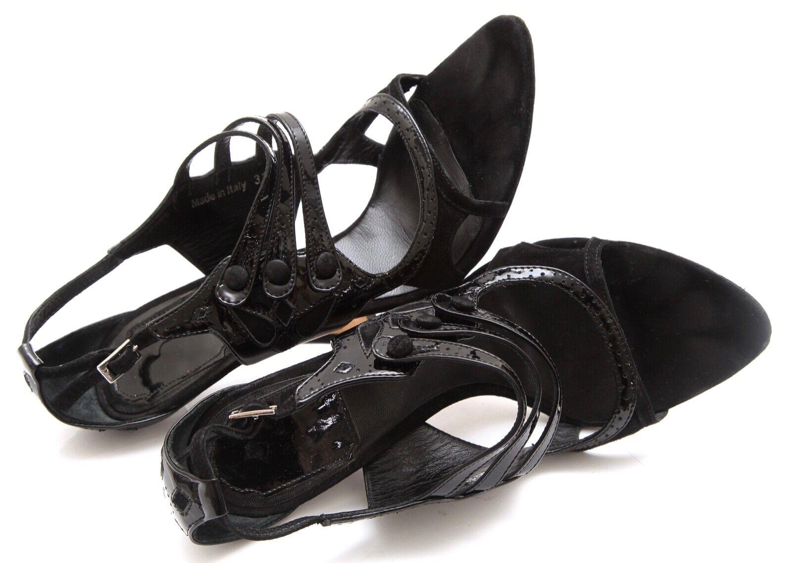 CHRISTIAN DIOR Pump Black Patent Leather Suede Peep Toe Strappy Heel Heels 37.5 For Sale 4