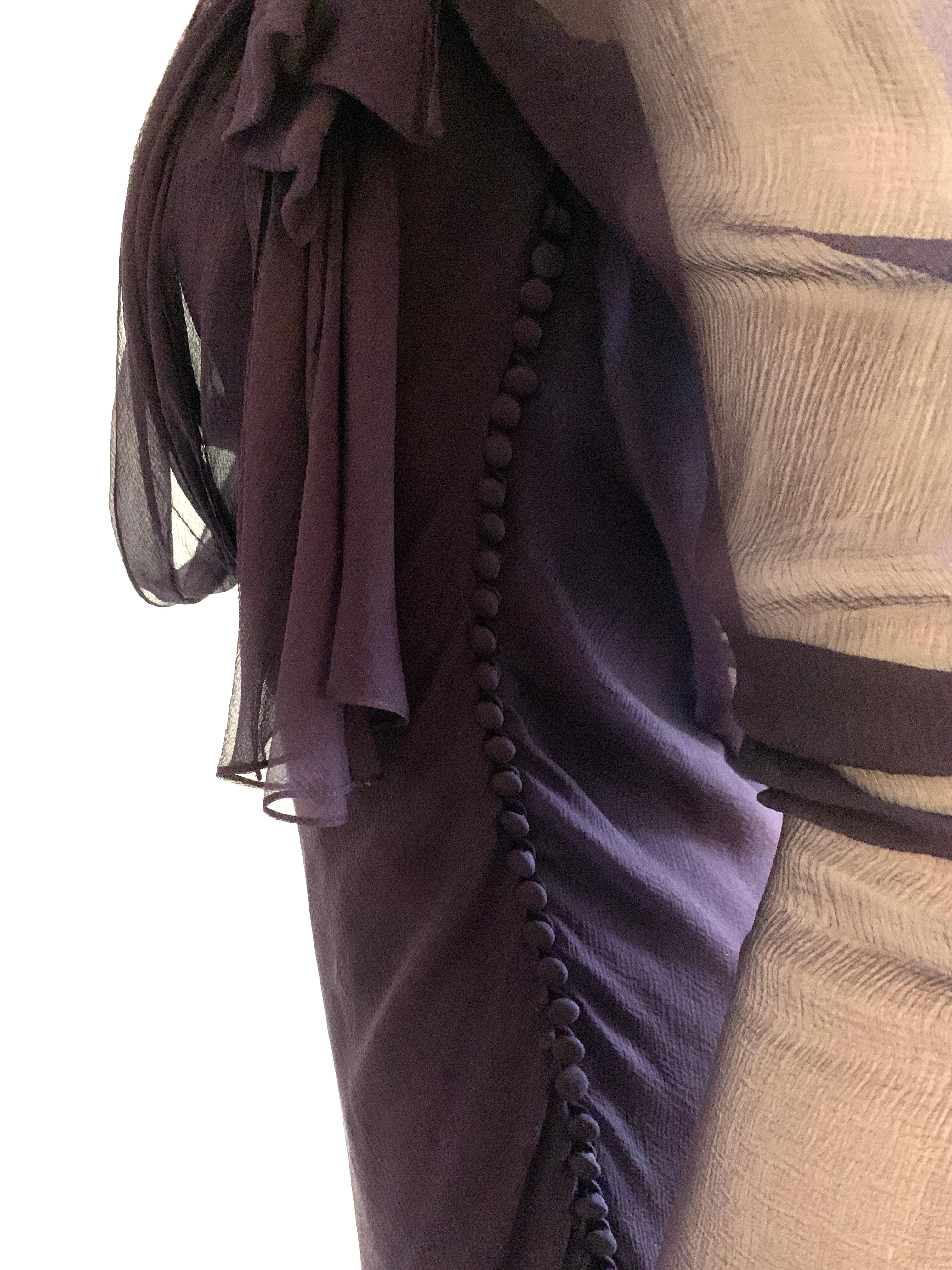 Christian Dior Purple Chiffon Draped Cold Shoulder Cocktail Dress In Excellent Condition For Sale In San Francisco, CA