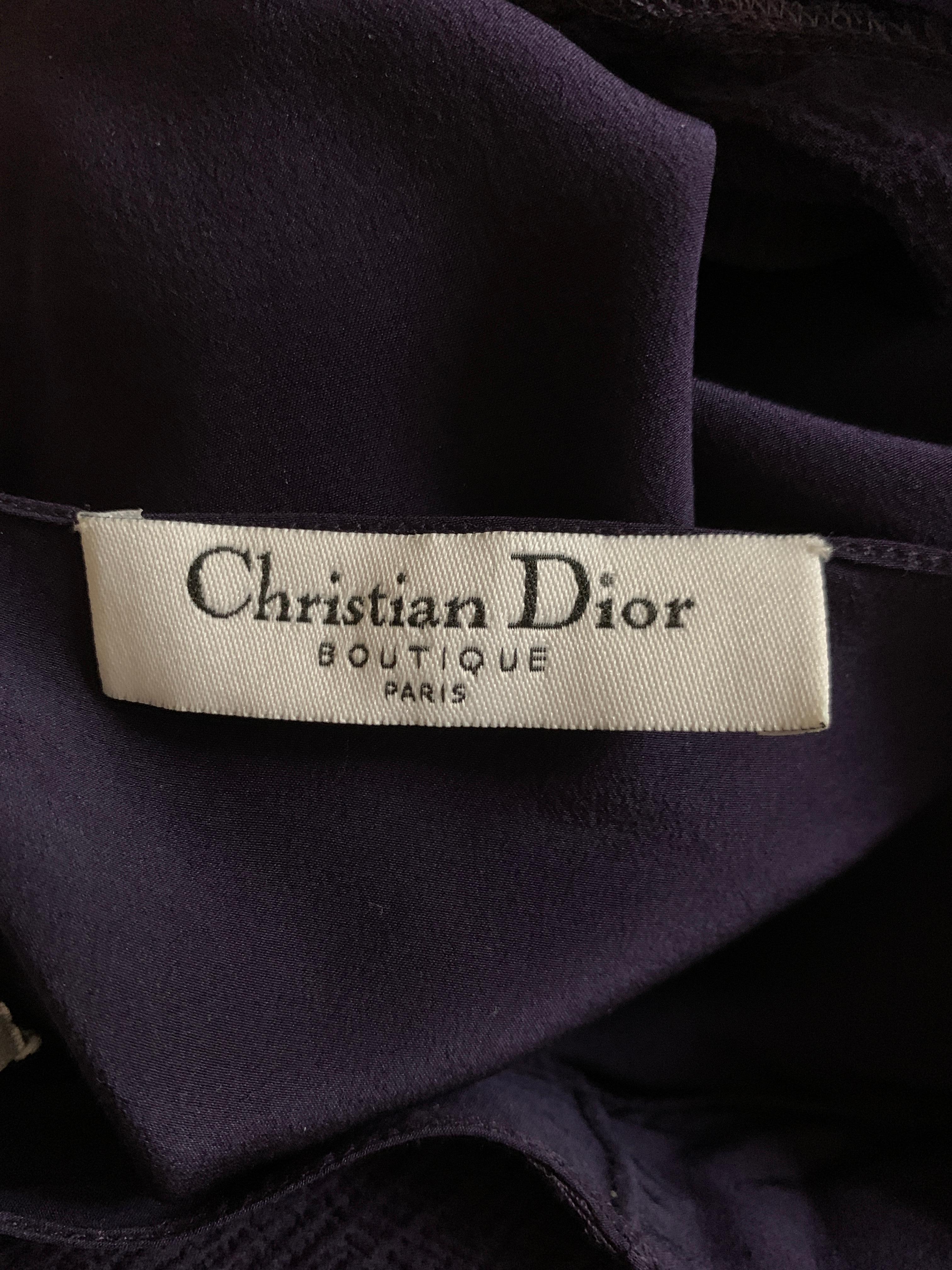 Christian Dior Purple Chiffon Draped Cold Shoulder Cocktail Dress In Excellent Condition In San Francisco, CA