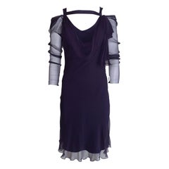 Christian Dior Purple Chiffon Draped Cold Shoulder Cocktail Dress
