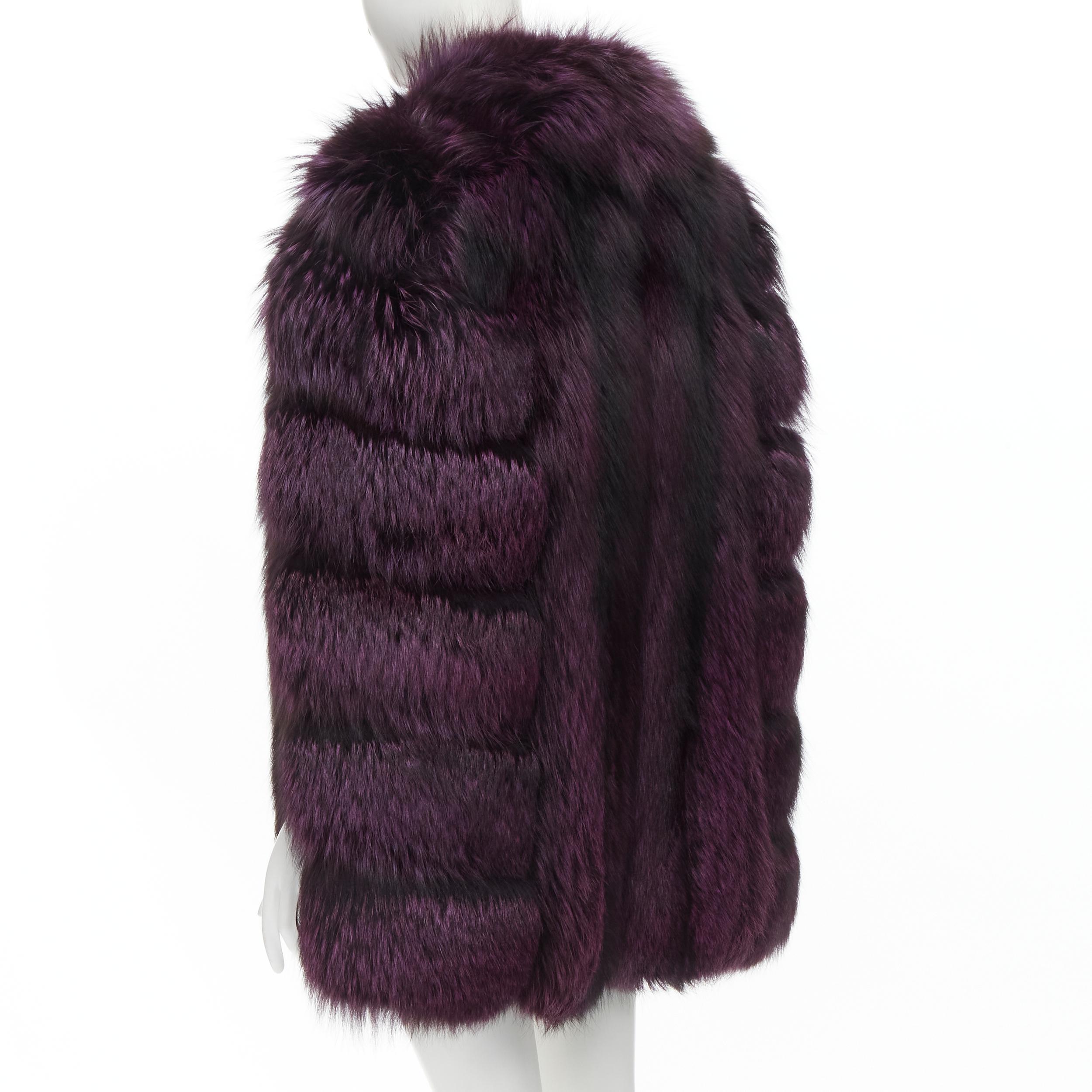 Black CHRISTIAN DIOR purple dyed Silver Fox fur chained collar oversized cape coat