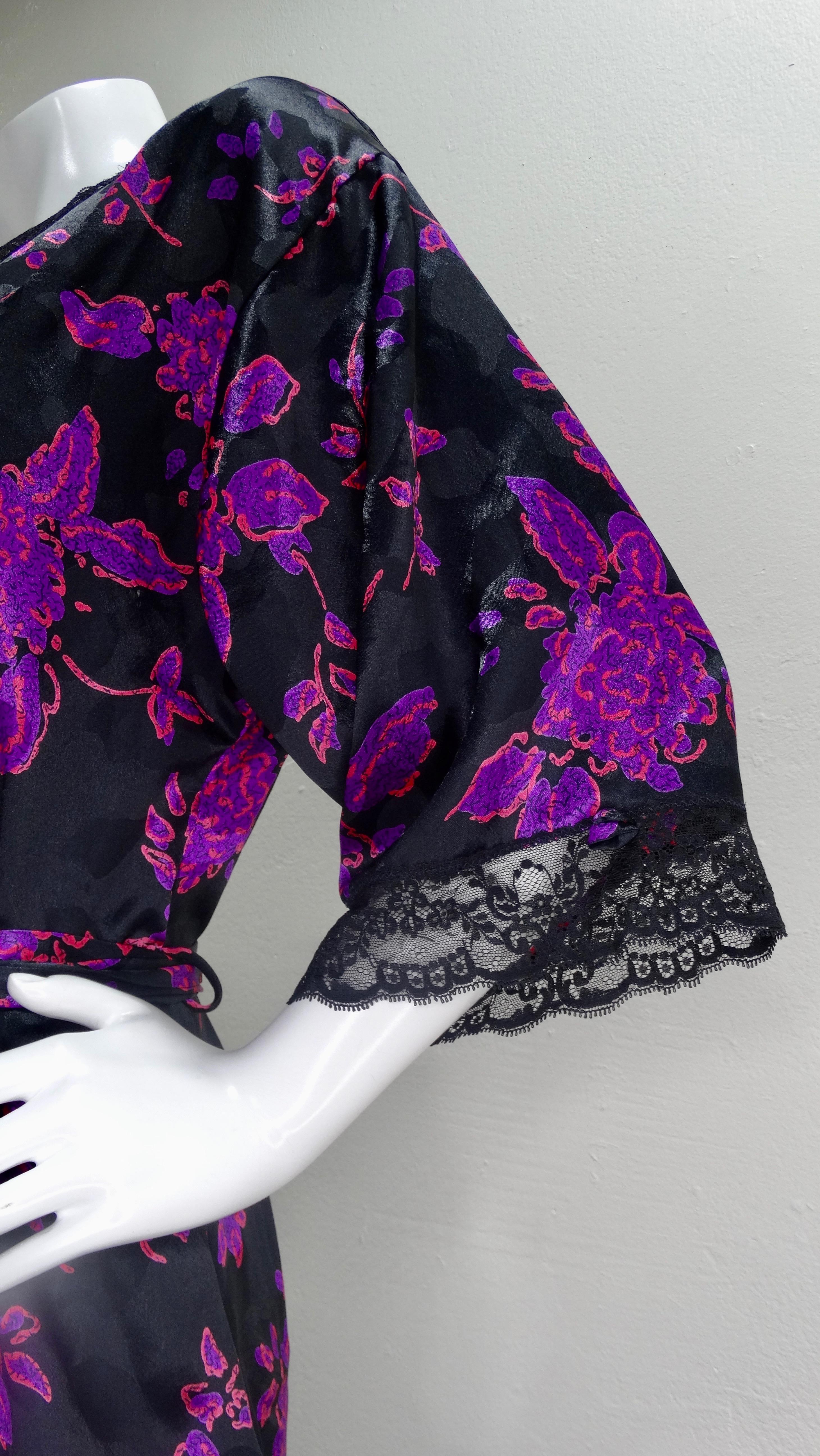 Black Christian Dior Purple Floral Silk Robe 