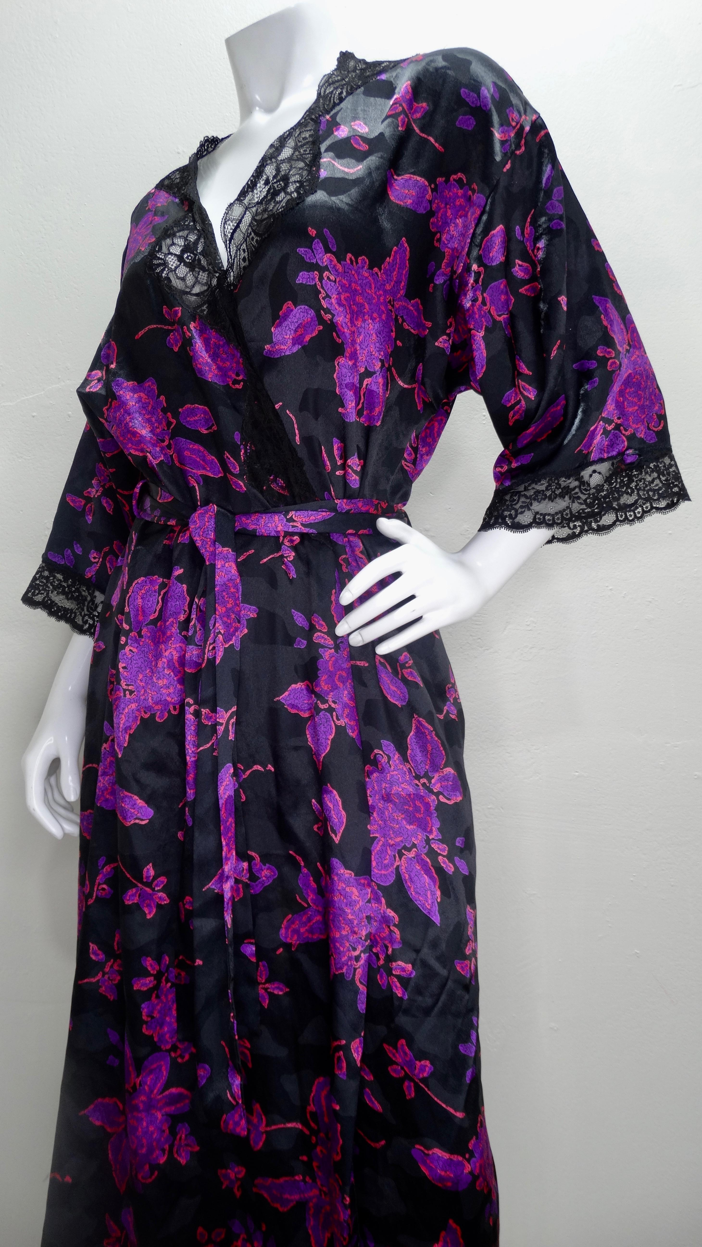 Women's or Men's Christian Dior Purple Floral Silk Robe 