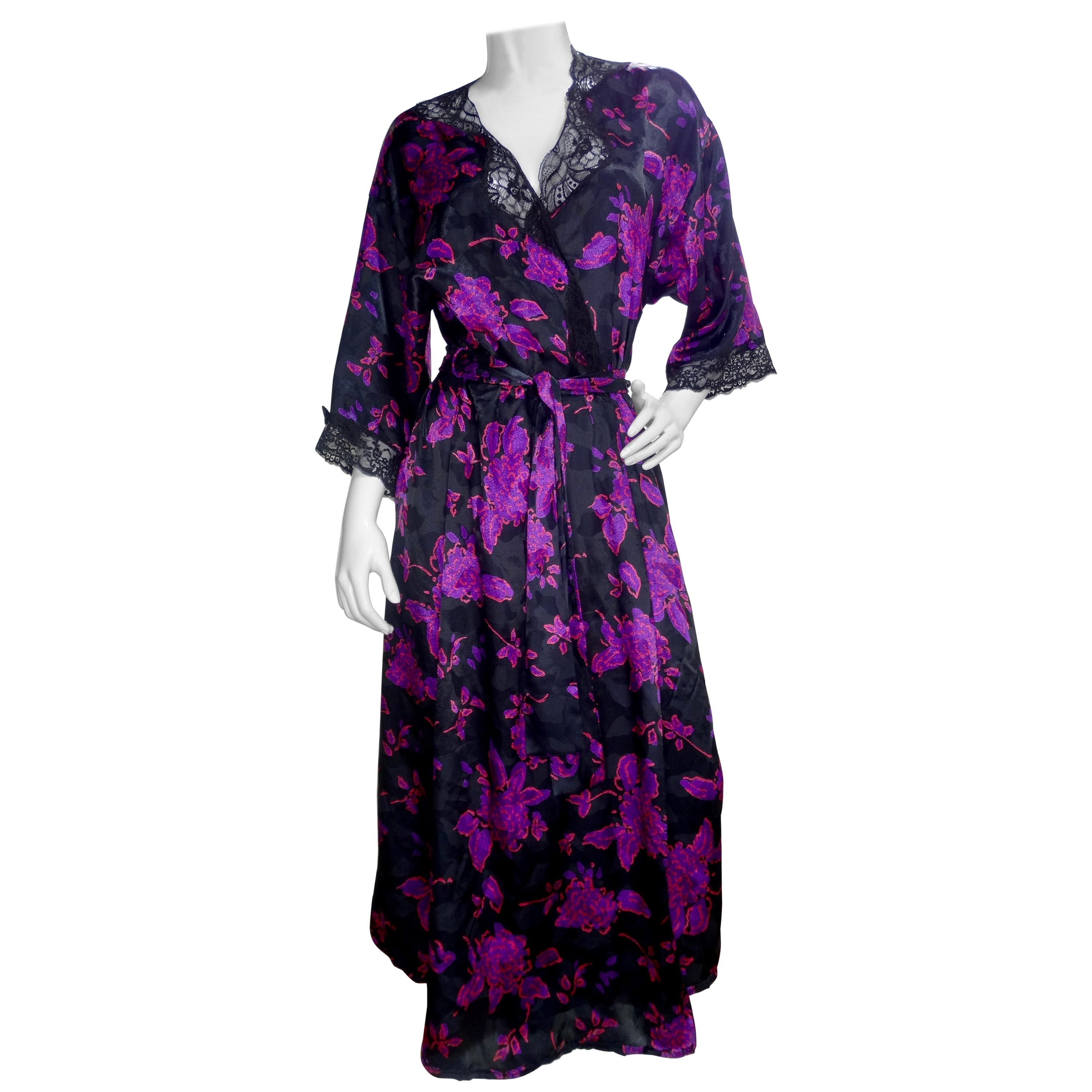 Christian Dior Purple Floral Silk Robe 