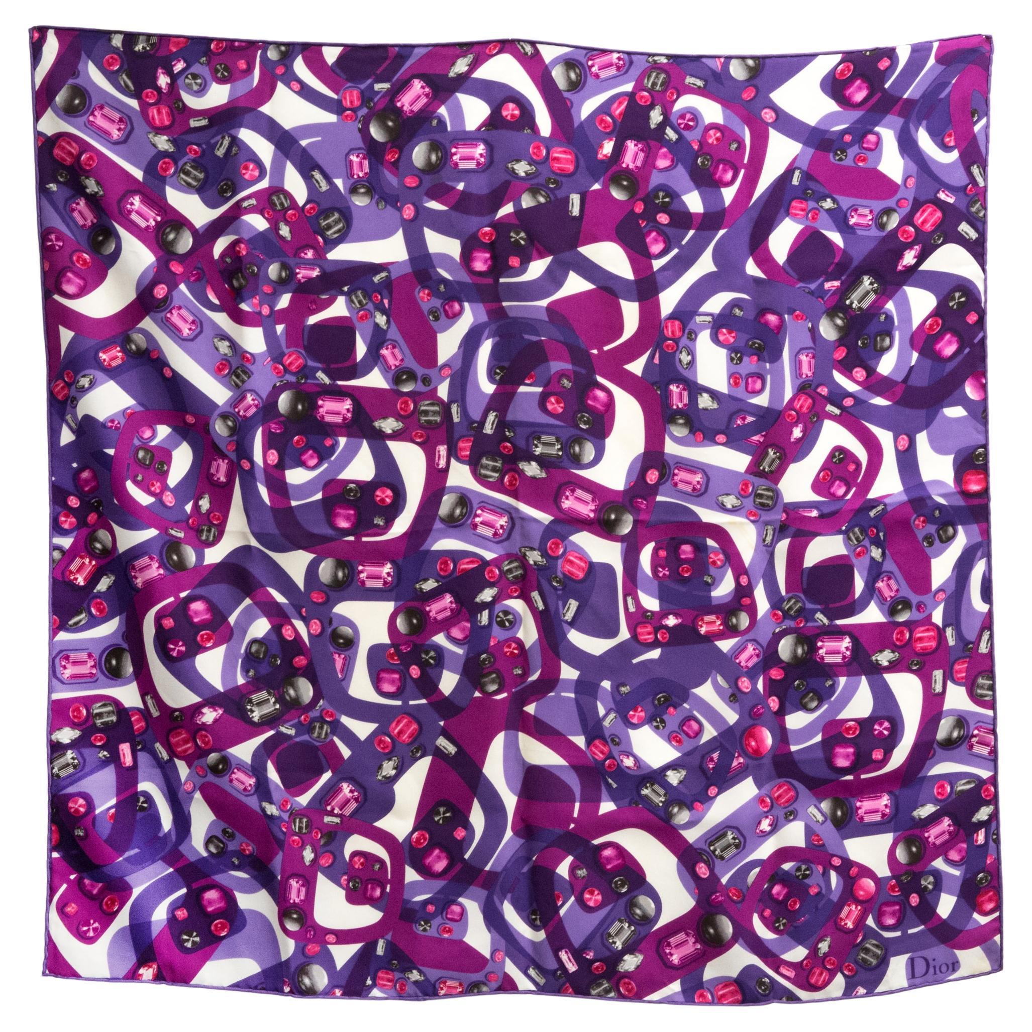 Christian Dior Purple Jewels Silk Scarf