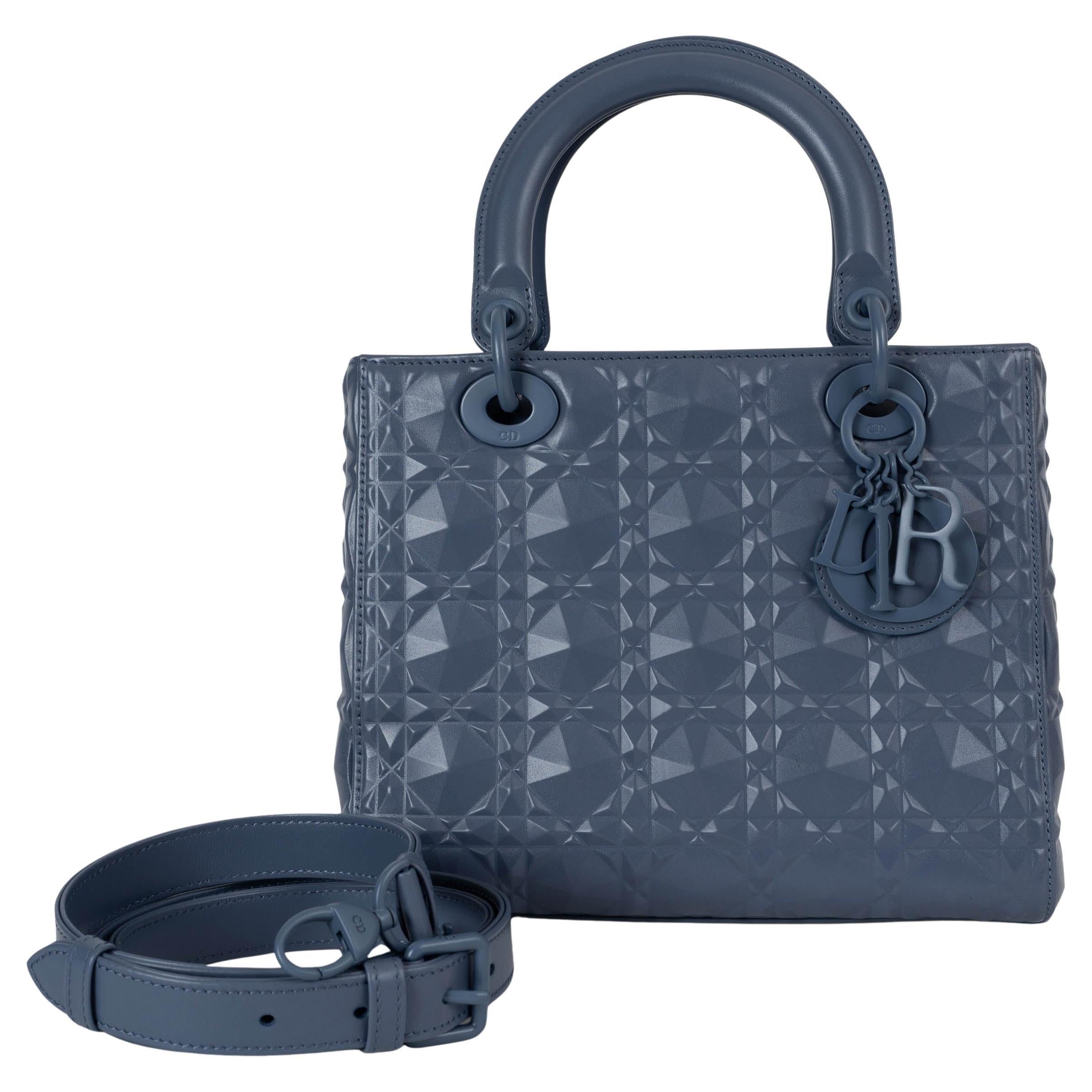 CHRISTIAN DIOR purple leather 2022 DIAMOND MEDIUM LADY DIOR TOTE Bag