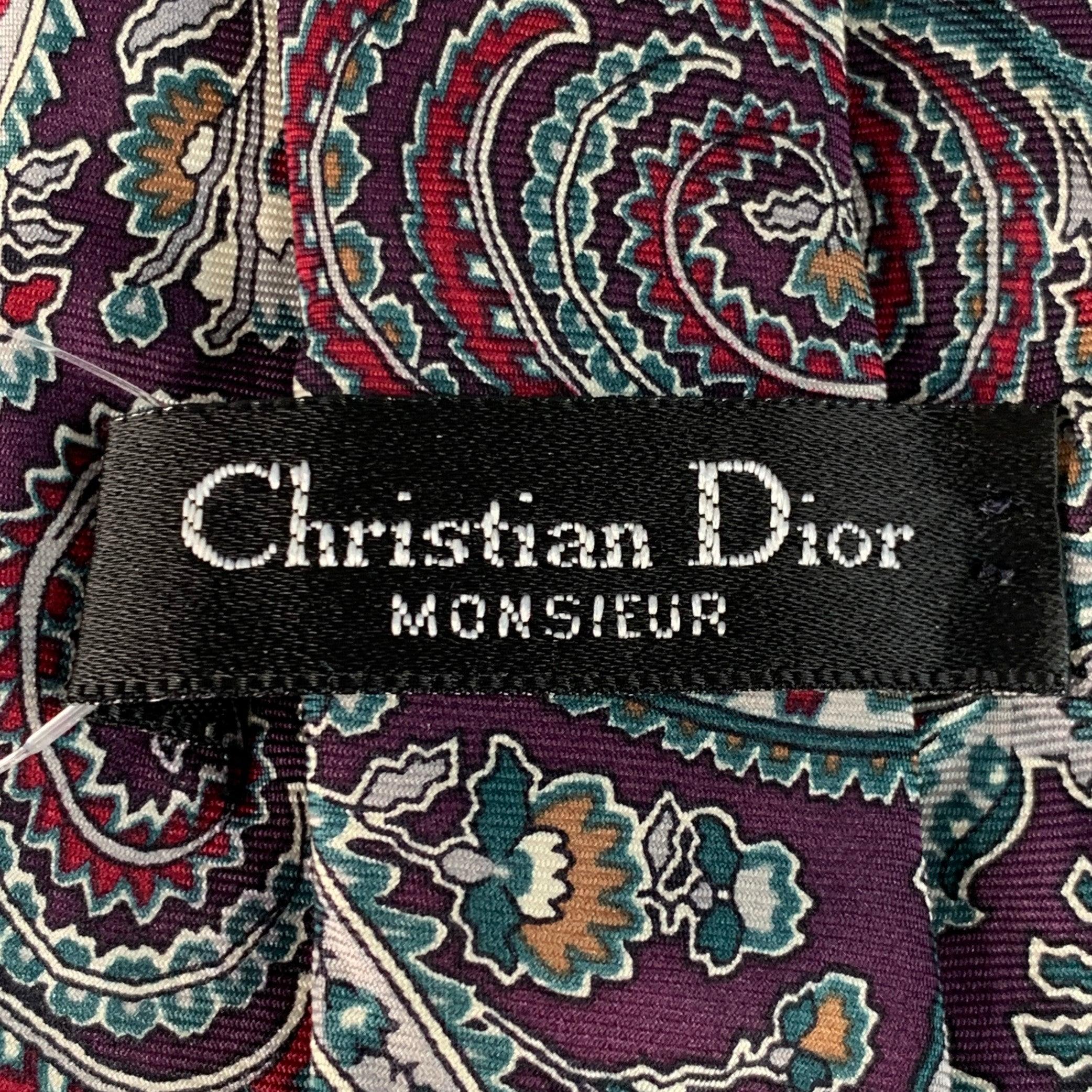 Noir Cravate Paisley multicolore violet CHRISTIAN DIOR en vente