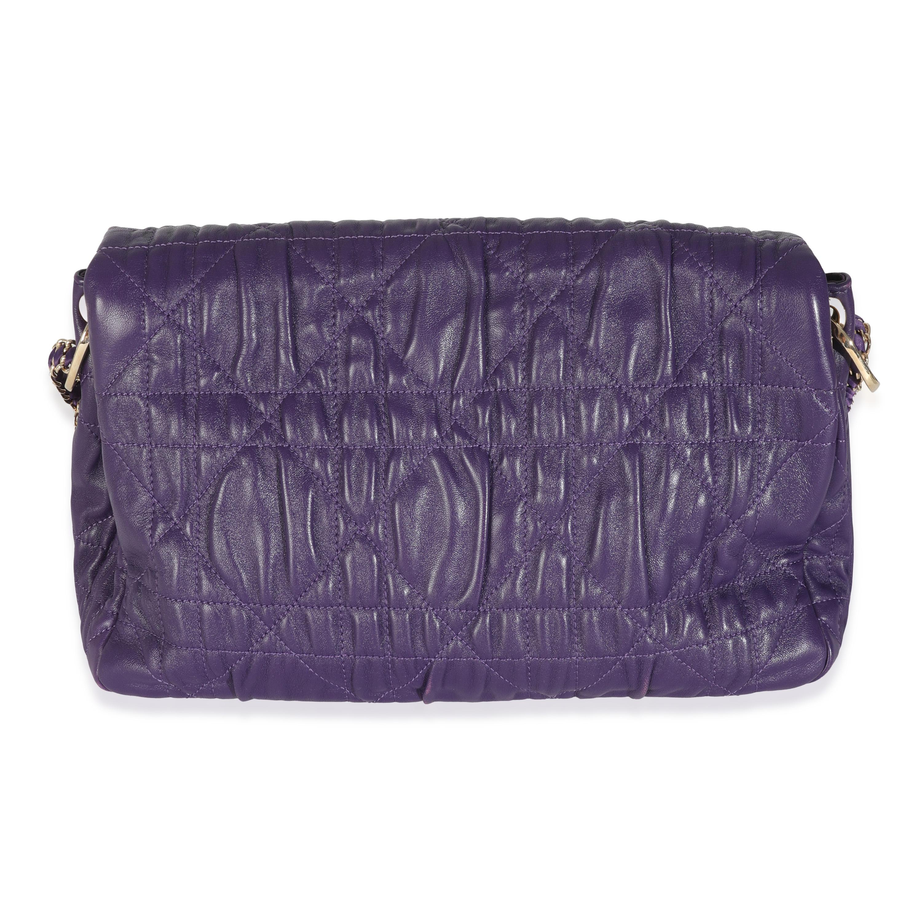 Listing Title: Christian Dior Purple Ruched Lambskin Delidior Flap Bag
SKU: 146705
Condition: Pre-owned 
Handbag Condition: Very Good
Condition Comments: Item is in very good condition with minor signs of wear. Light scuffing along exterior.