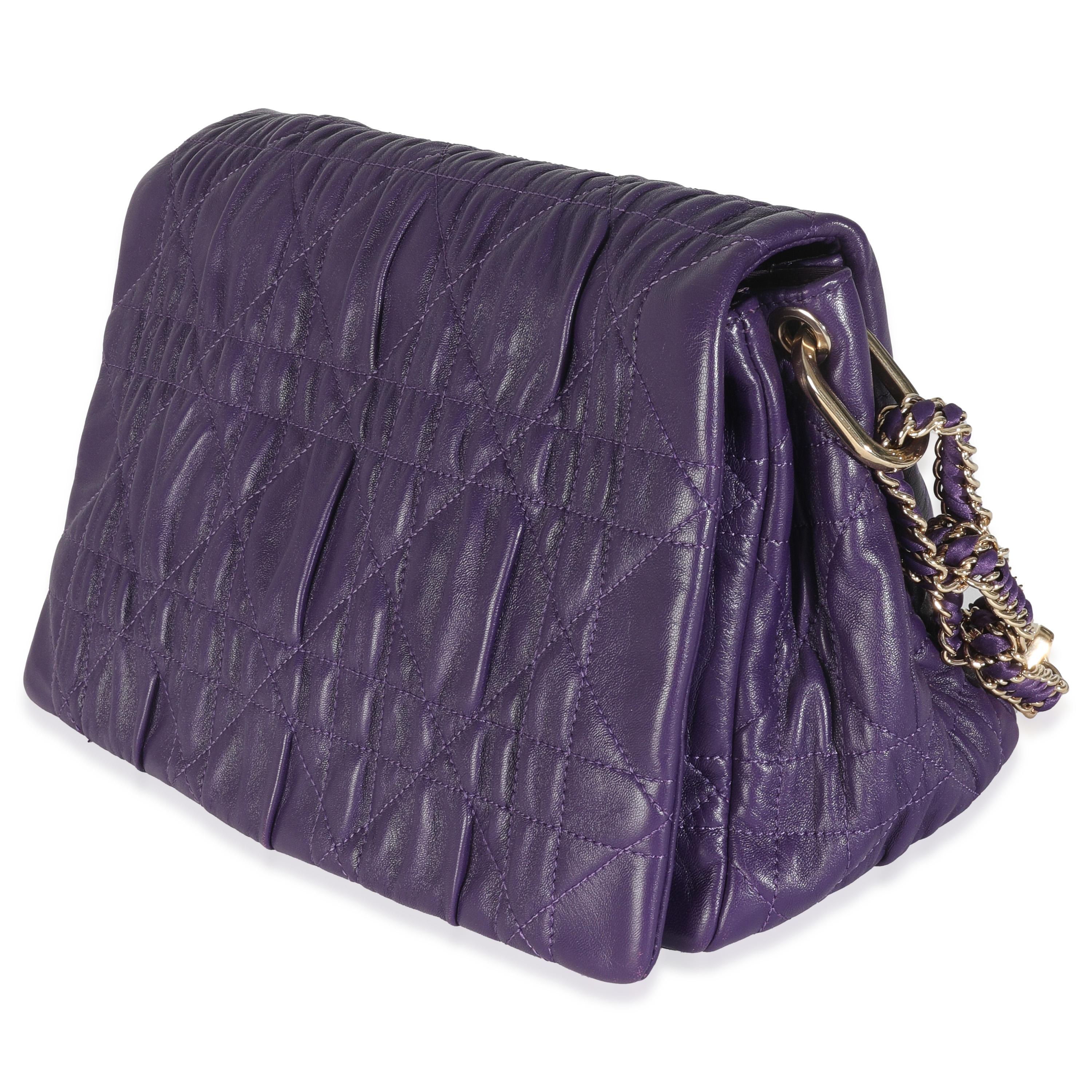 Women's or Men's Christian Dior Purple Ruched Lambskin Delidior Flap Bag For Sale