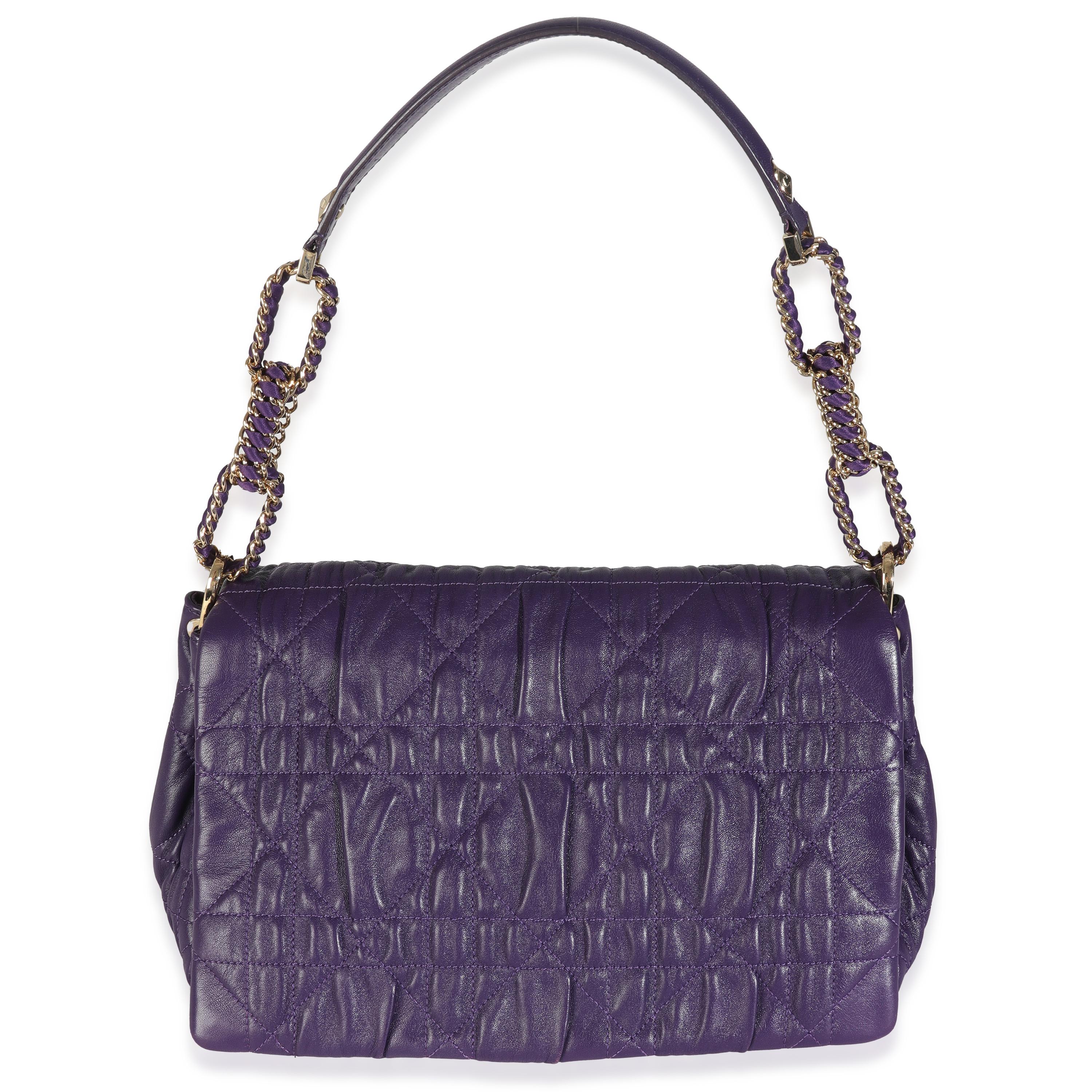 Christian Dior Purple Ruched Lambskin Delidior Flap Bag For Sale 2