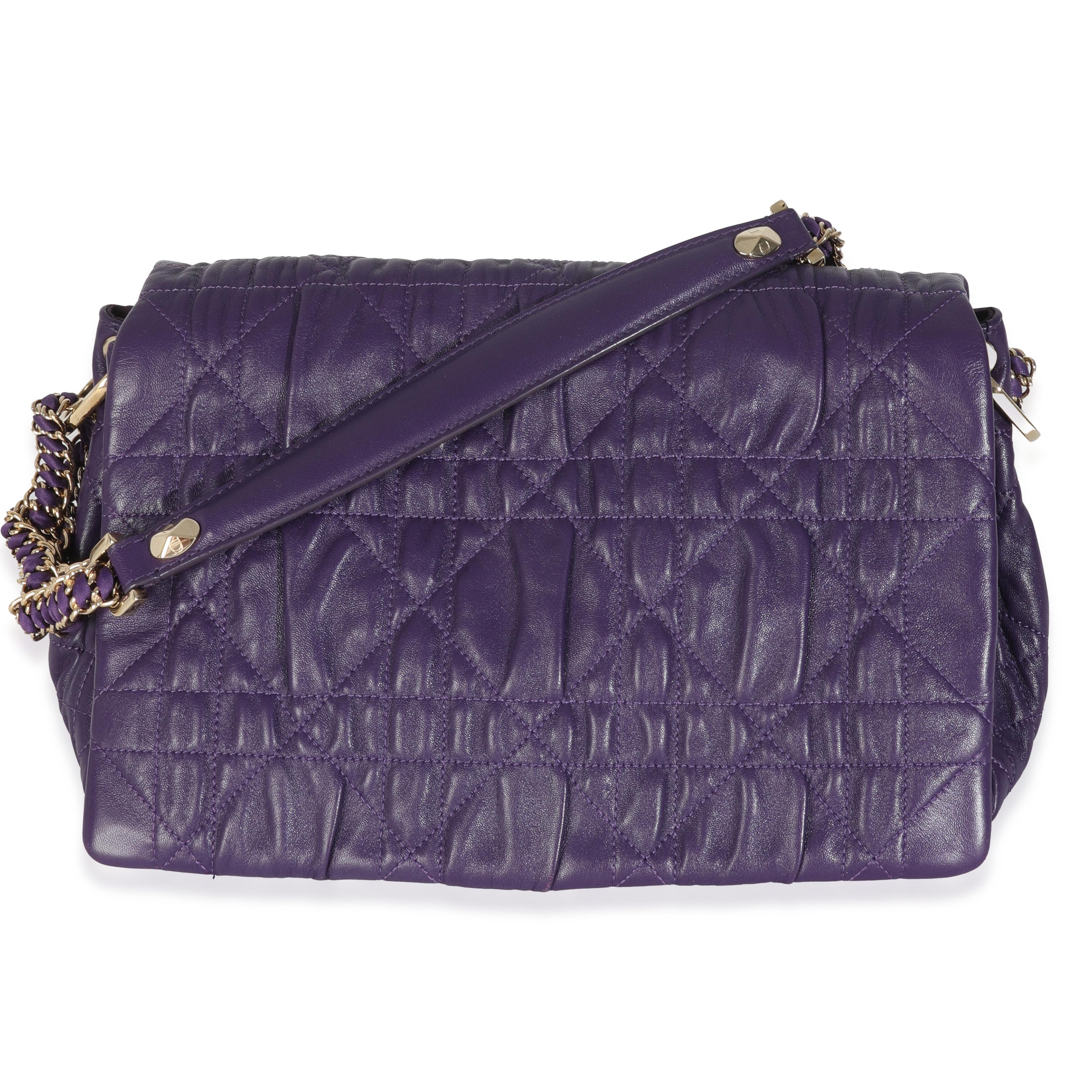 Christian Dior Purple Ruched Lambskin Delidior Flap Bag For Sale