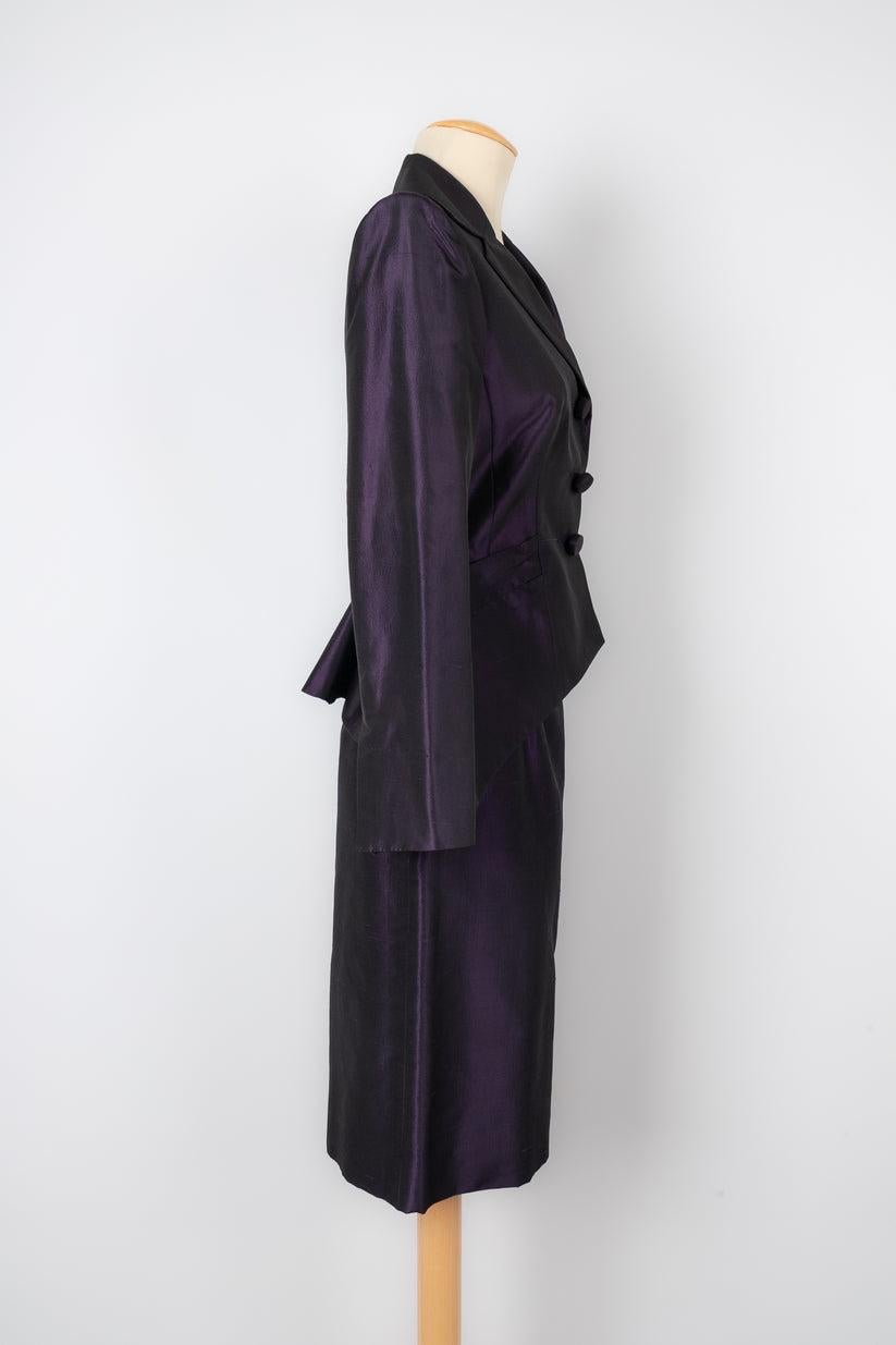 Christian Dior Purple Silk Set of Jacket and Skirt In Excellent Condition For Sale In SAINT-OUEN-SUR-SEINE, FR