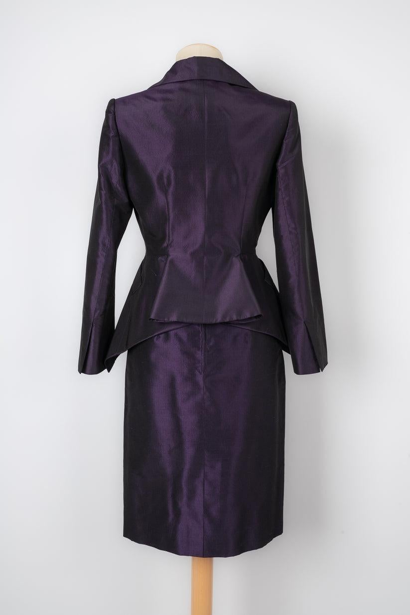 Women's Christian Dior Purple Silk Set of Jacket and Skirt For Sale