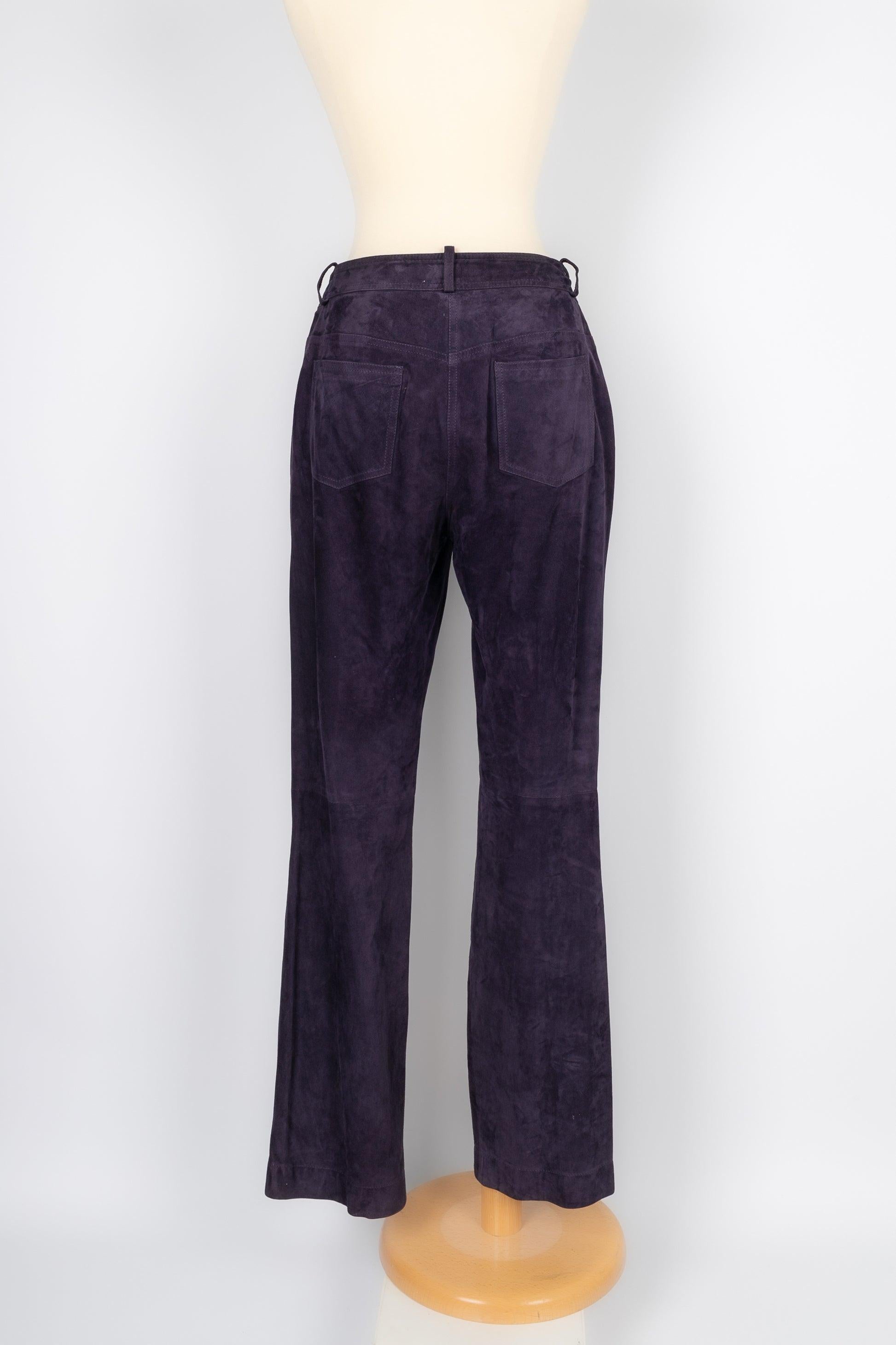 Christian Dior Purple Suede Pants In Good Condition For Sale In SAINT-OUEN-SUR-SEINE, FR