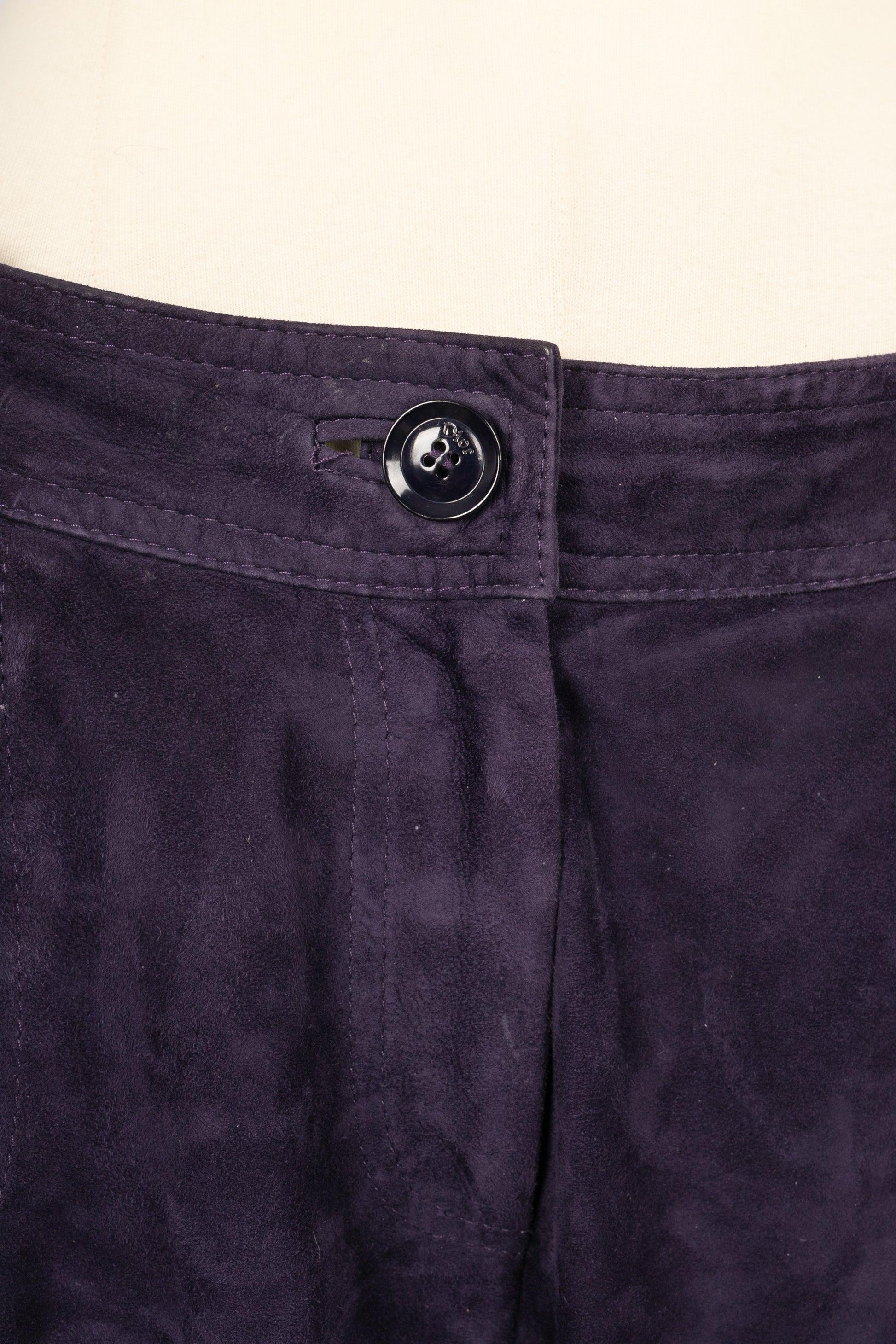 Christian Dior Pantalon en daim violet en vente 2