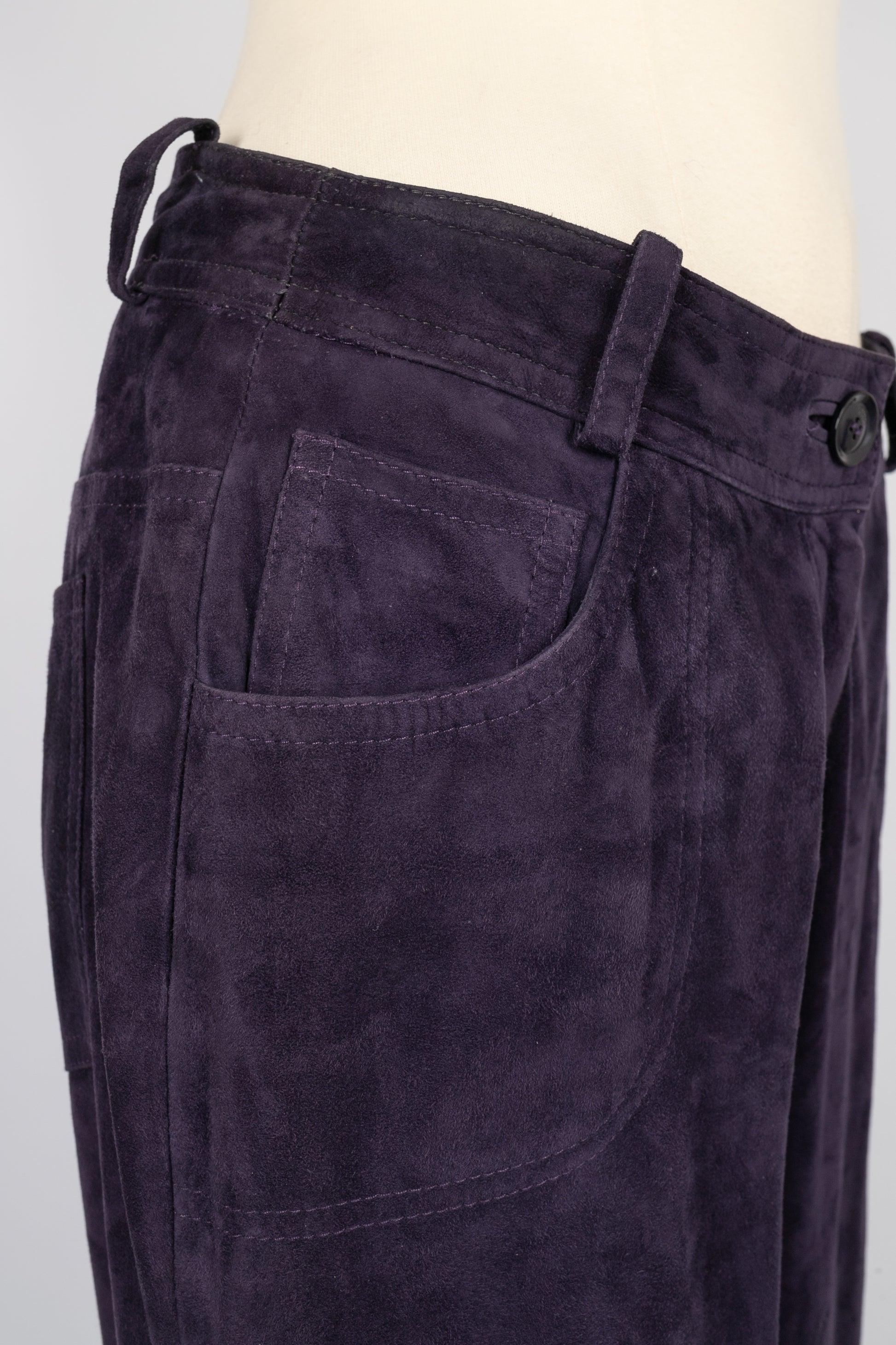 Christian Dior Pantalon en daim violet en vente 3
