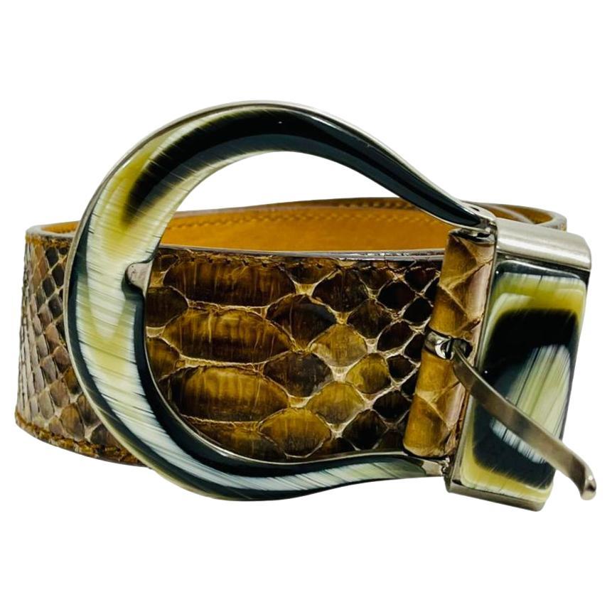 Christian Dior Python Skin Belt With Horn Embellished Buckle For Sale