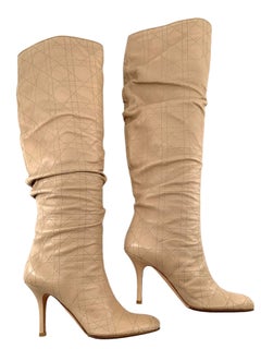 Christian Dior Quilted Beige Leather Knee High Stiletto Boots EU 40