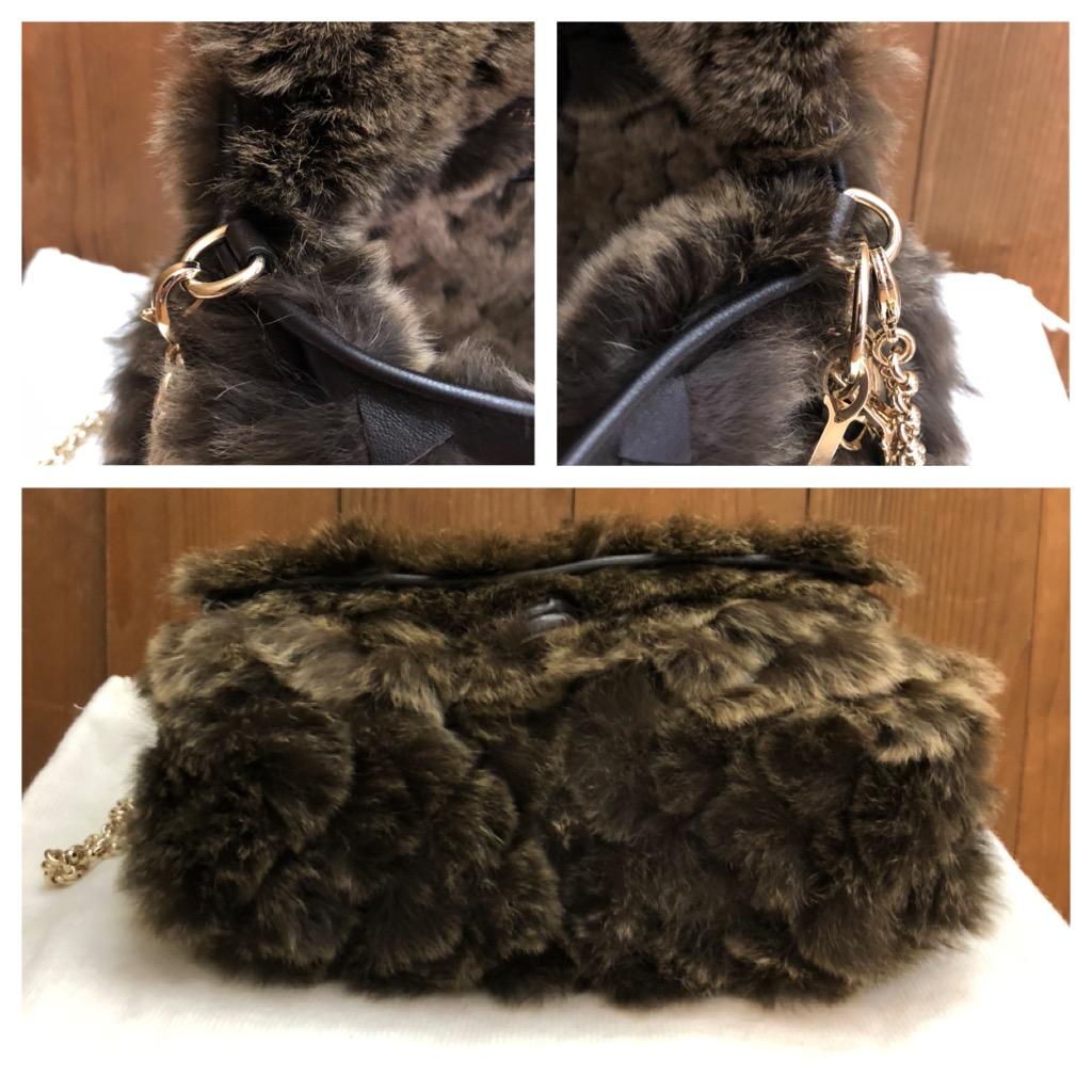 CHRISTIAN DIOR Rabbit Fur Chain Bag Brown Gray For Sale 1