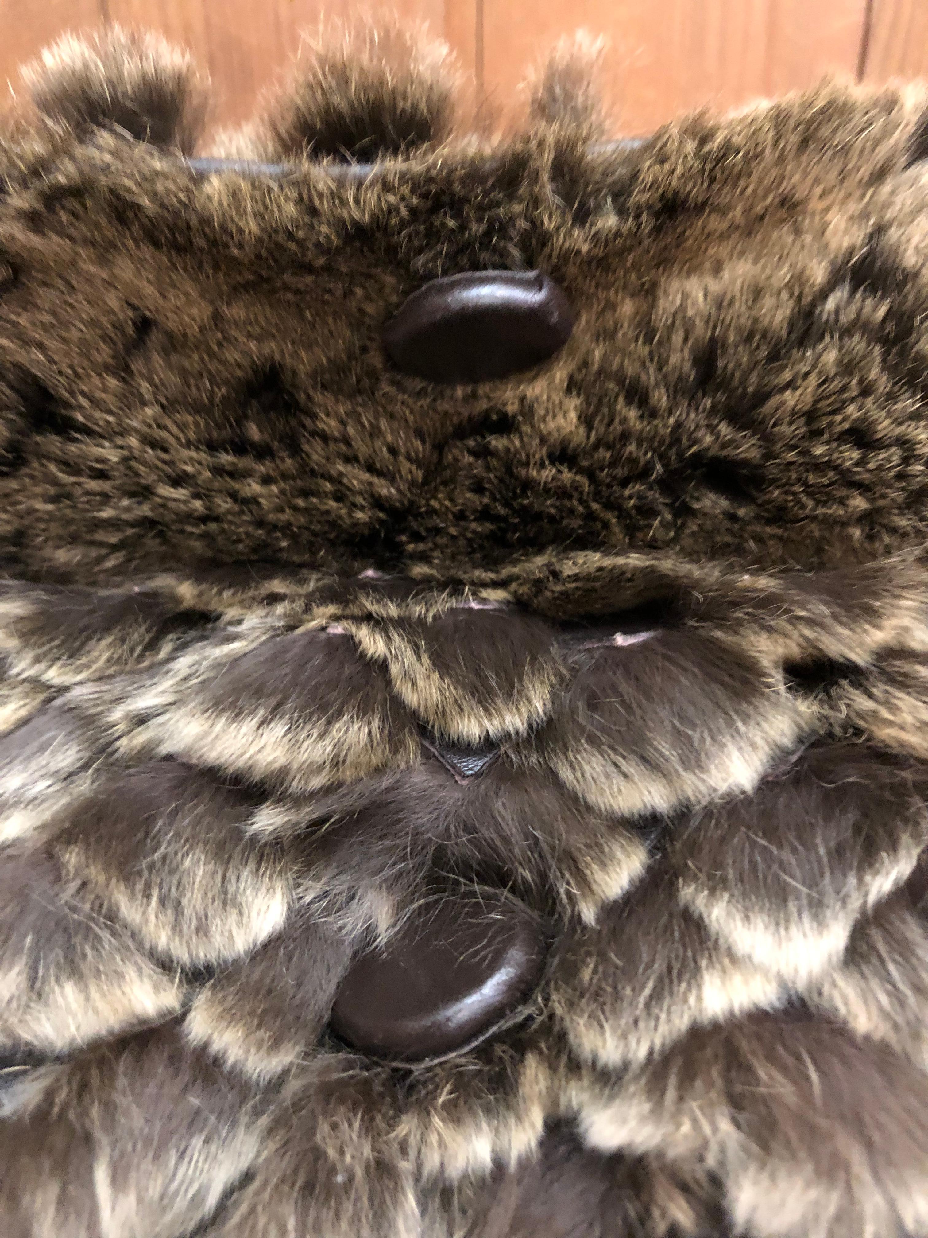 CHRISTIAN DIOR Rabbit Fur Chain Bag Brown Gray For Sale 2