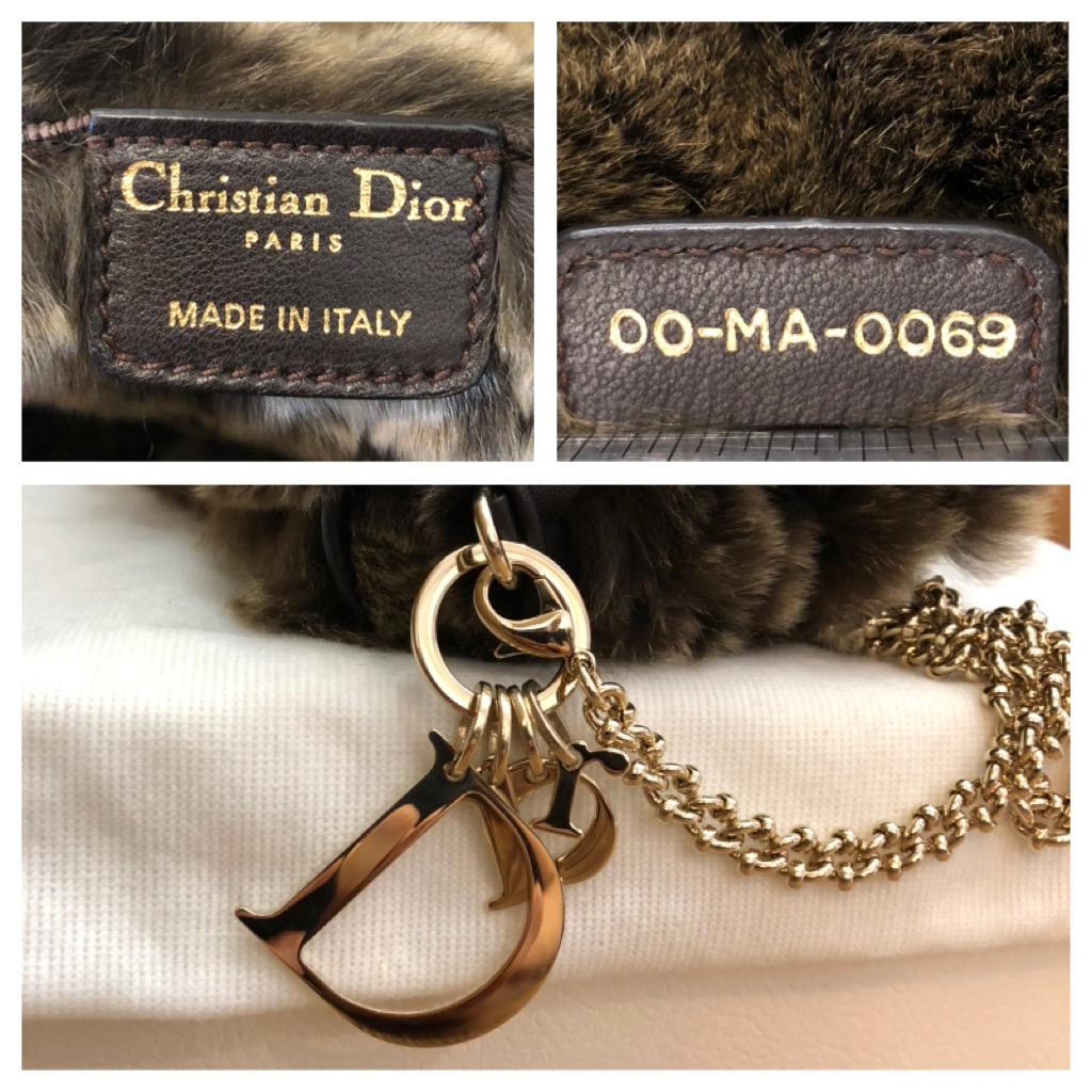 CHRISTIAN DIOR Rabbit Fur Chain Bag Brown Gray For Sale 3