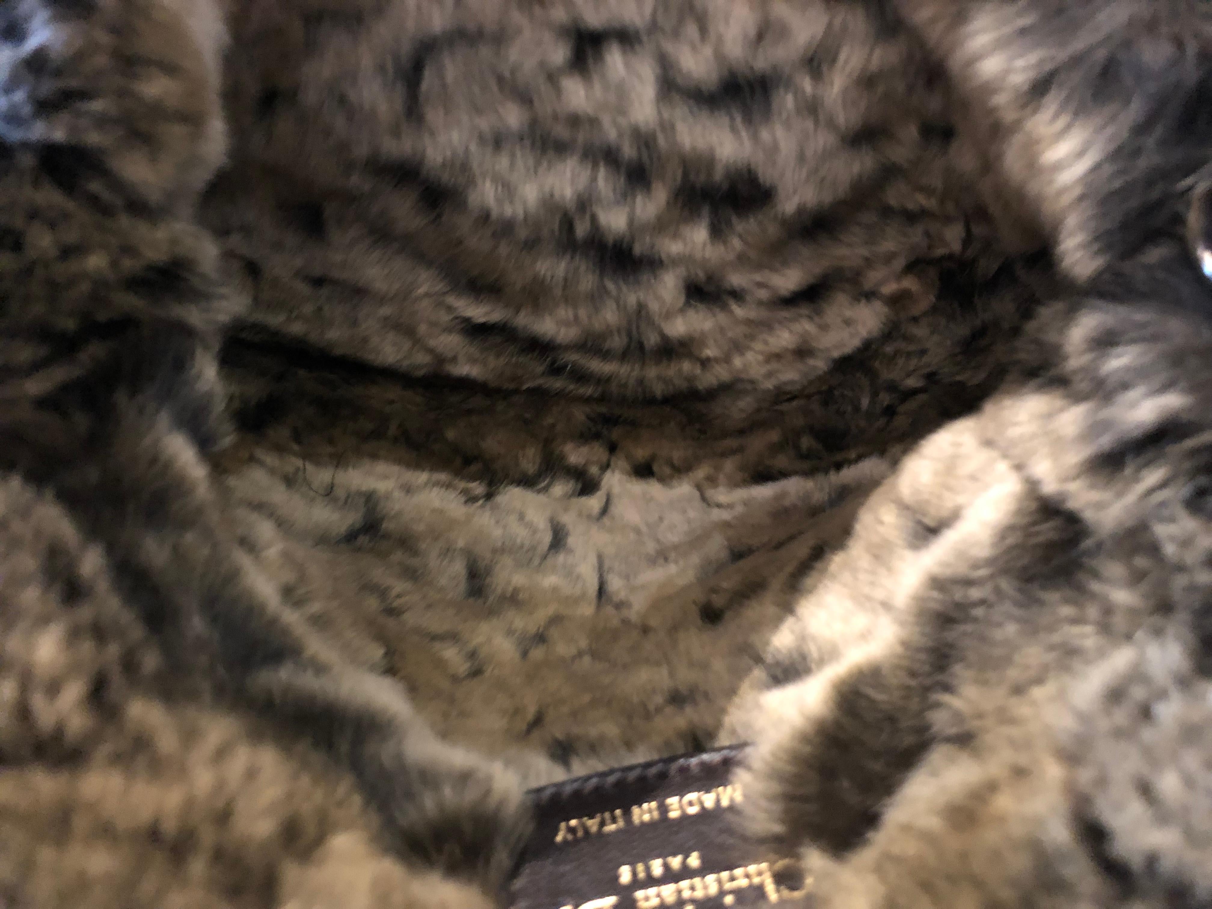 CHRISTIAN DIOR Rabbit Fur Chain Bag Brown Gray For Sale 4