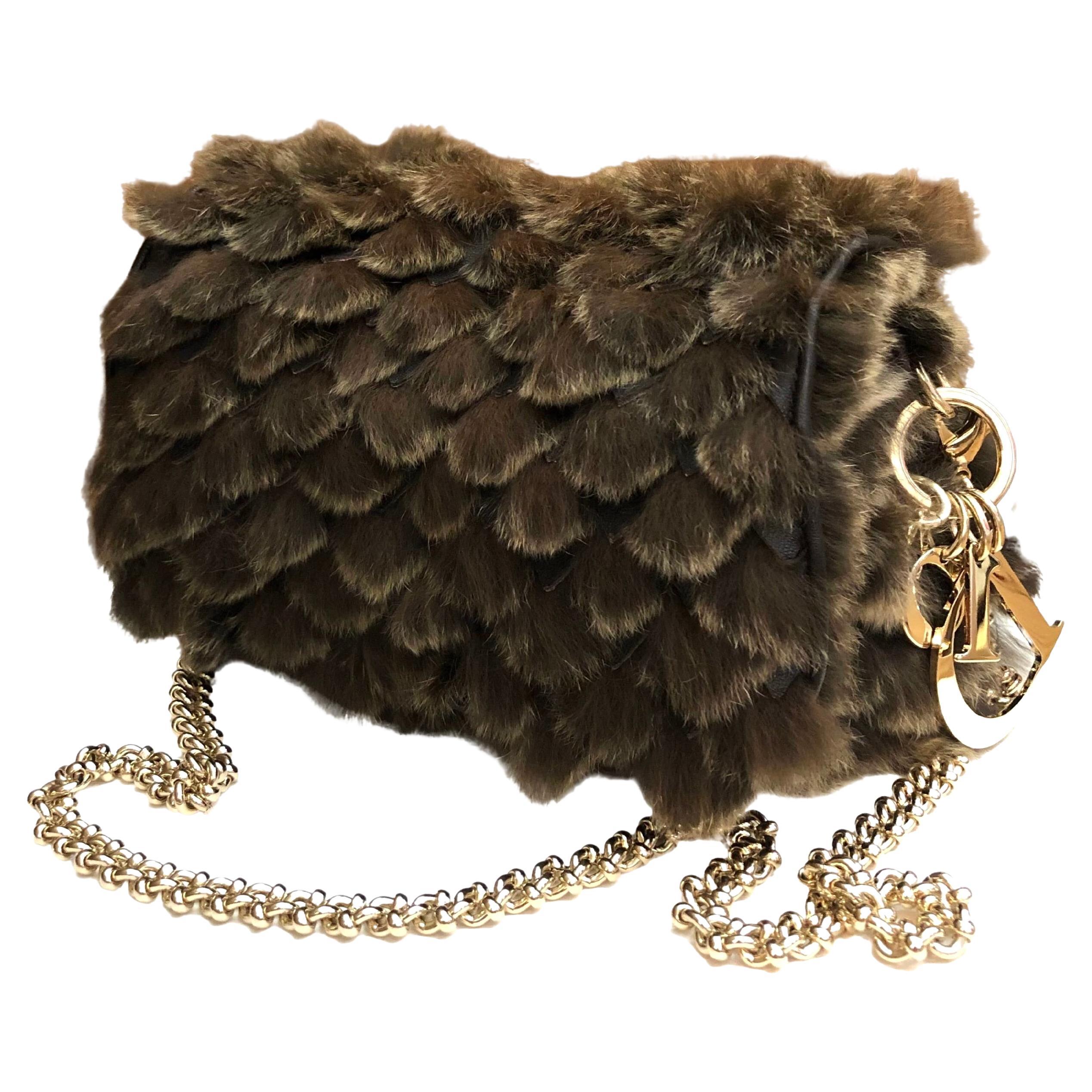 CHRISTIAN DIOR Rabbit Chain Bag Brown Gray For Sale