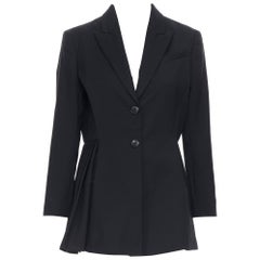 CHRISTIAN DIOR RAF black wool peak lapel pleated side tuxedo blazer jacket FR42