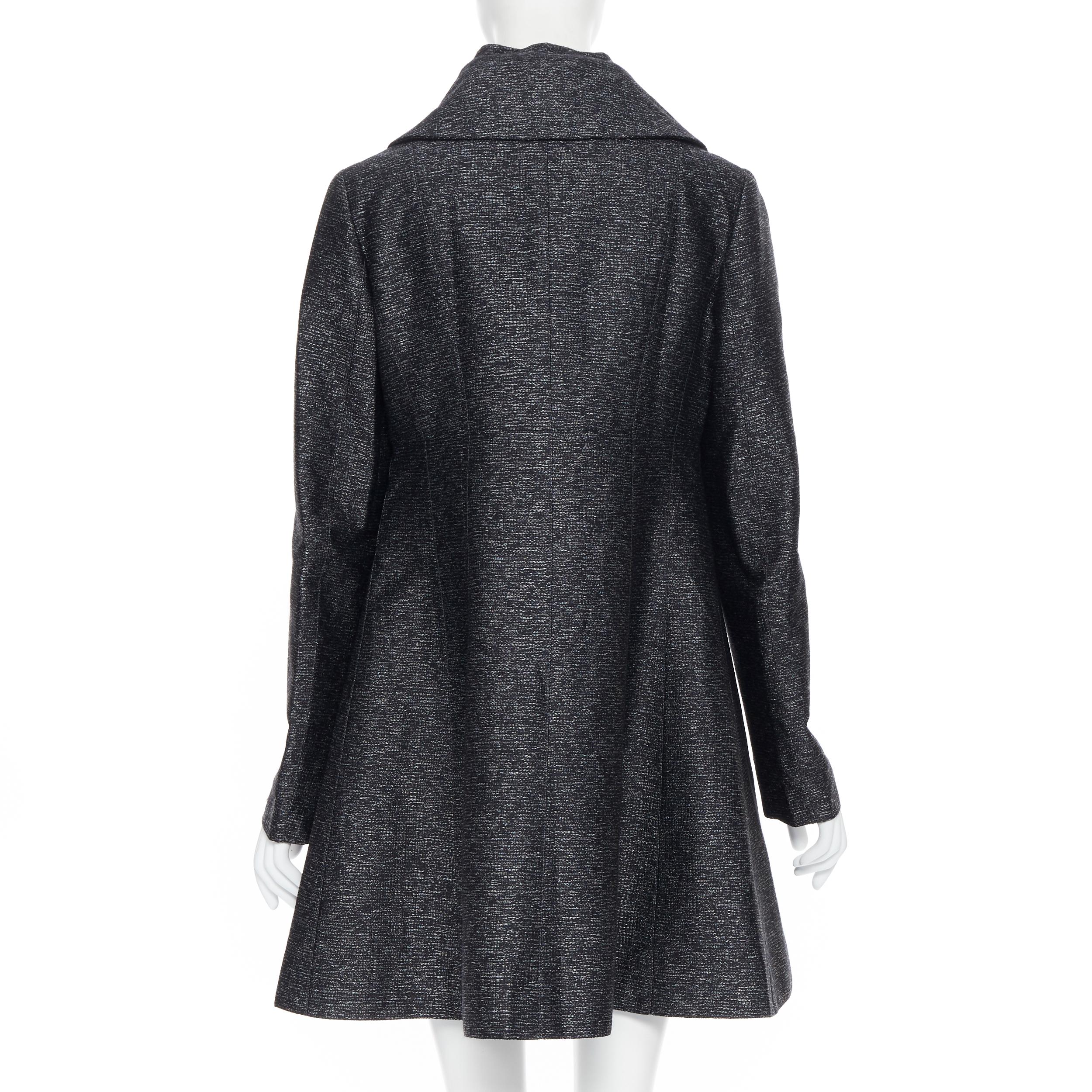 Black CHRISTIAN DIOR RAF melange grey silk wool irregular collar A-line coat FR42