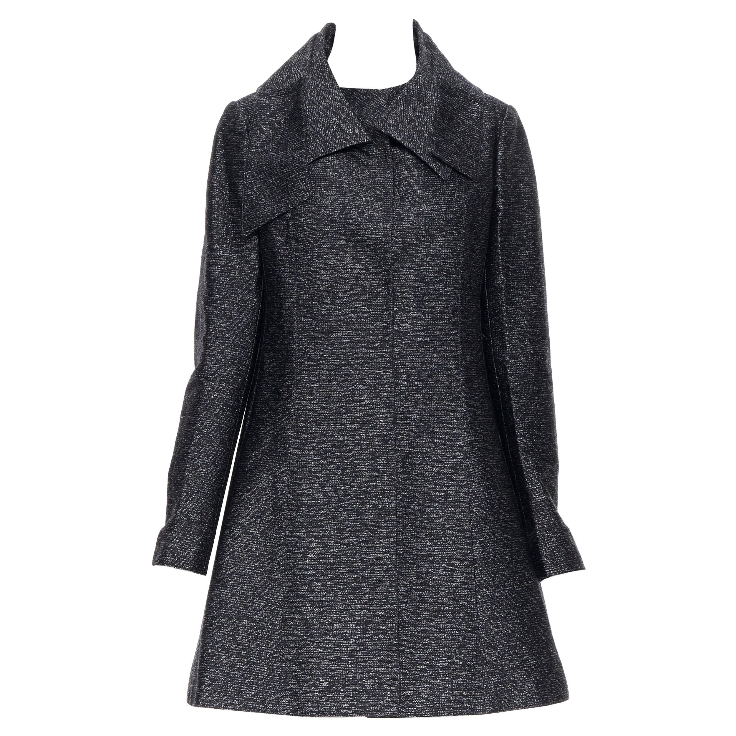 CHRISTIAN DIOR RAF cappotto in lana seta grigio melange con collo irregolare e linea ad A FR42