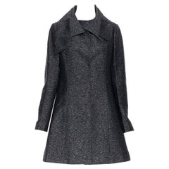 CHRISTIAN DIOR RAF melange grey silk wool irregular collar A-line coat FR42