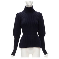CHRISTIAN DIOR Raf Simons 100% wool navy cinched waist ribbed sweater FR34 XS
