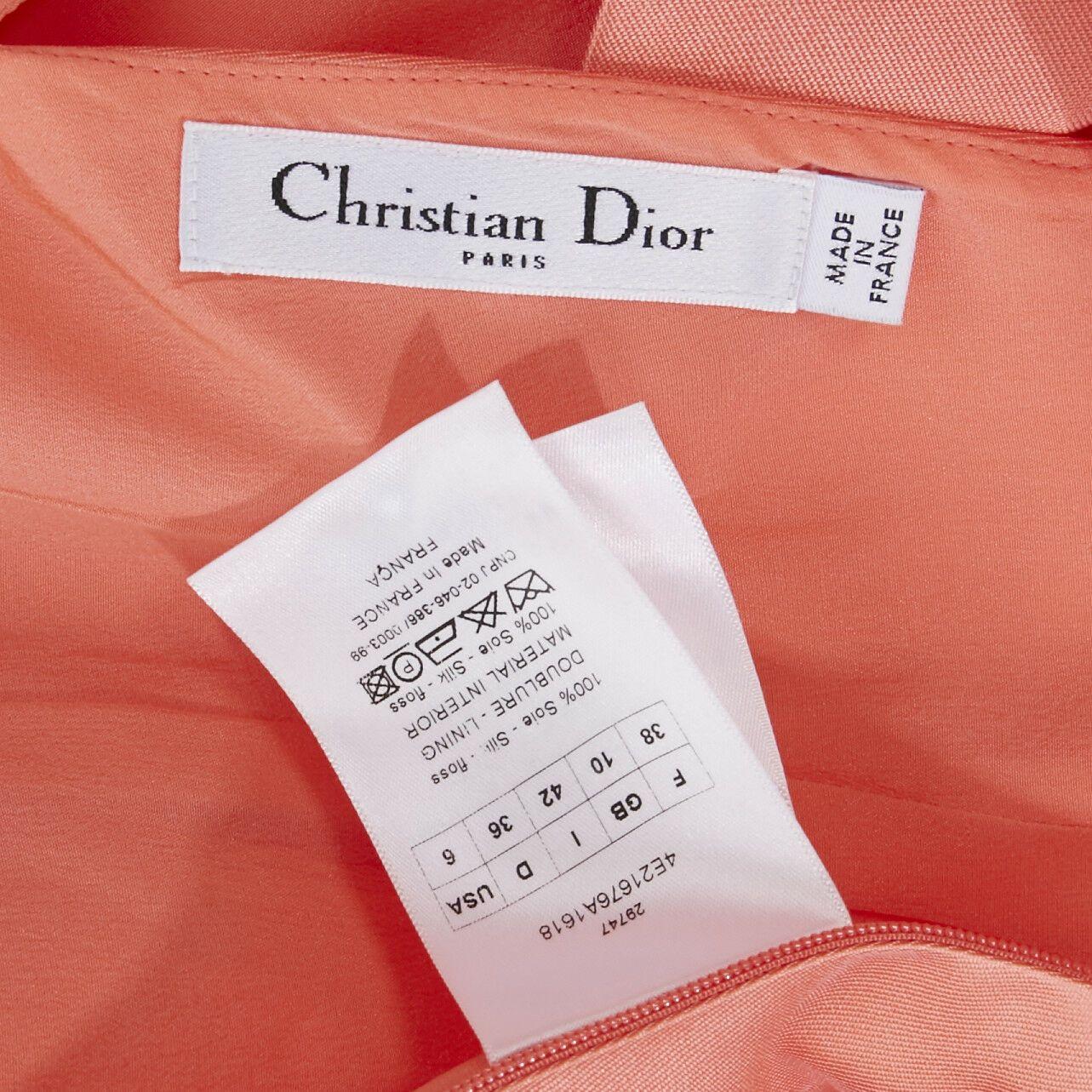 CHRISTIAN DIOR RAF SIMONS 2013 coral orange silk asymmetric cocktail dress FR38 4