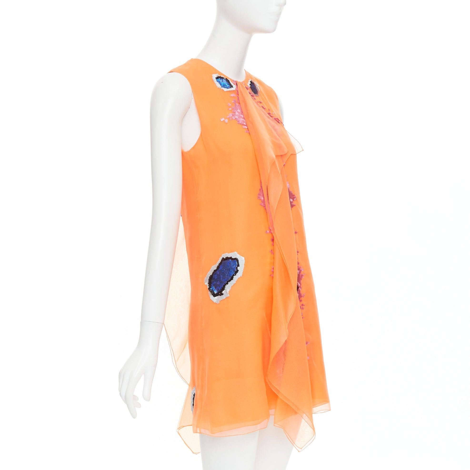Orange CHRISTIAN DIOR Raf Simons 2013 Runway silk sequin butterfly ruffle dress FR38 M For Sale