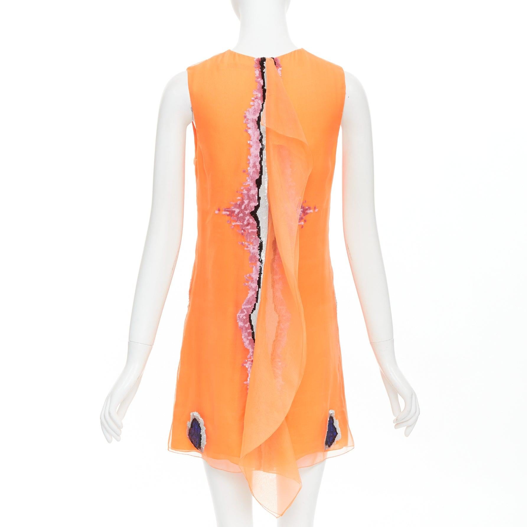 Women's CHRISTIAN DIOR Raf Simons 2013 Runway silk sequin butterfly ruffle dress FR38 M For Sale