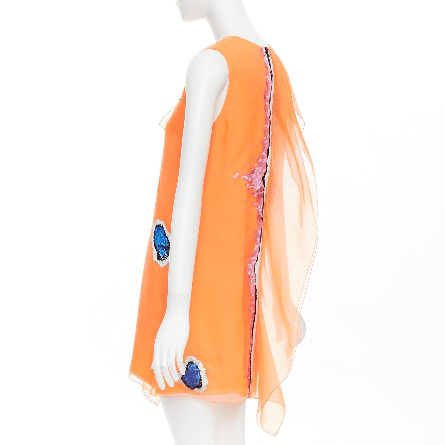 CHRISTIAN DIOR Raf Simons 2013 Runway silk sequin butterfly ruffle dress FR38 M For Sale 1