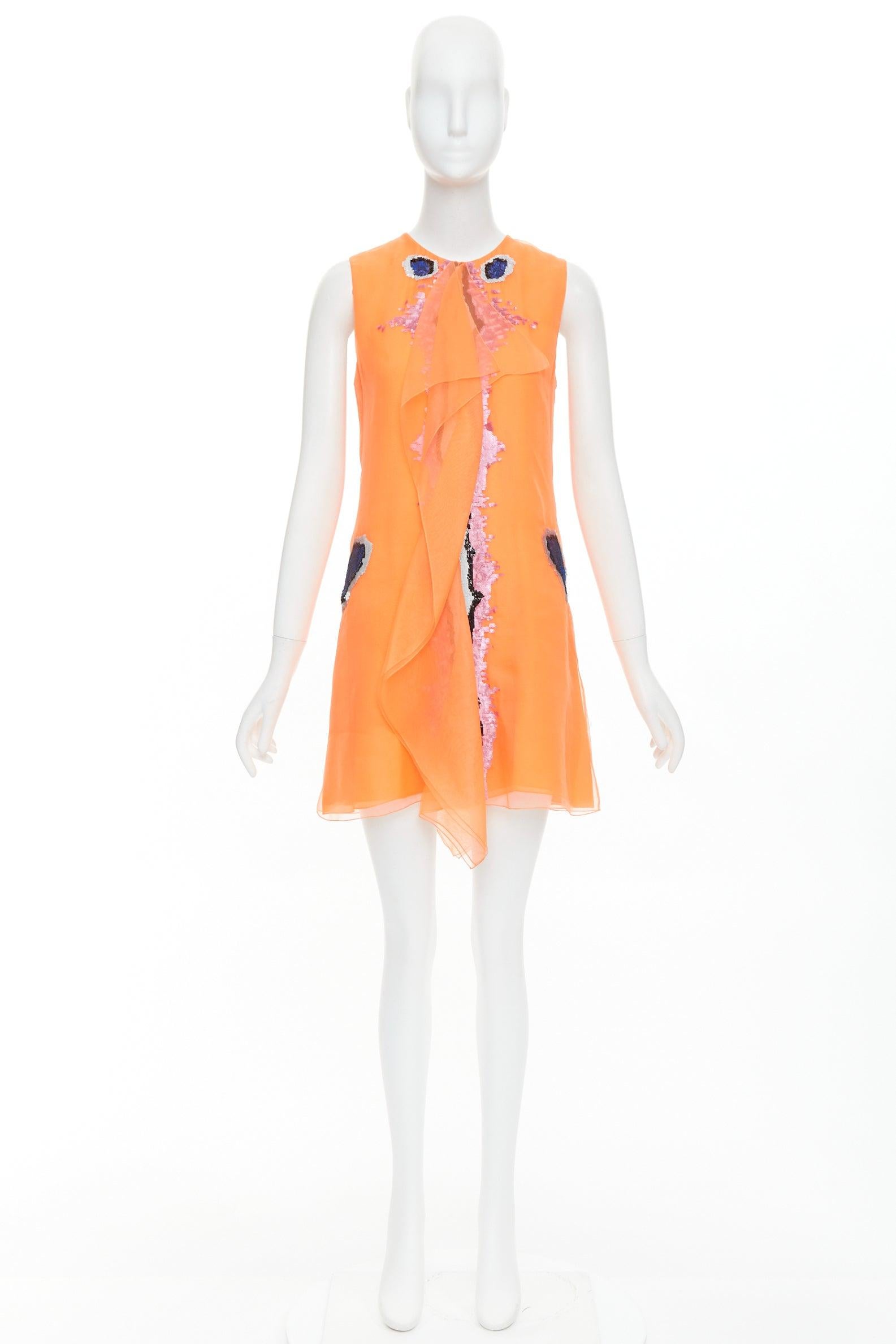 CHRISTIAN DIOR Raf Simons 2013 Runway silk sequin butterfly ruffle dress FR38 M For Sale 4