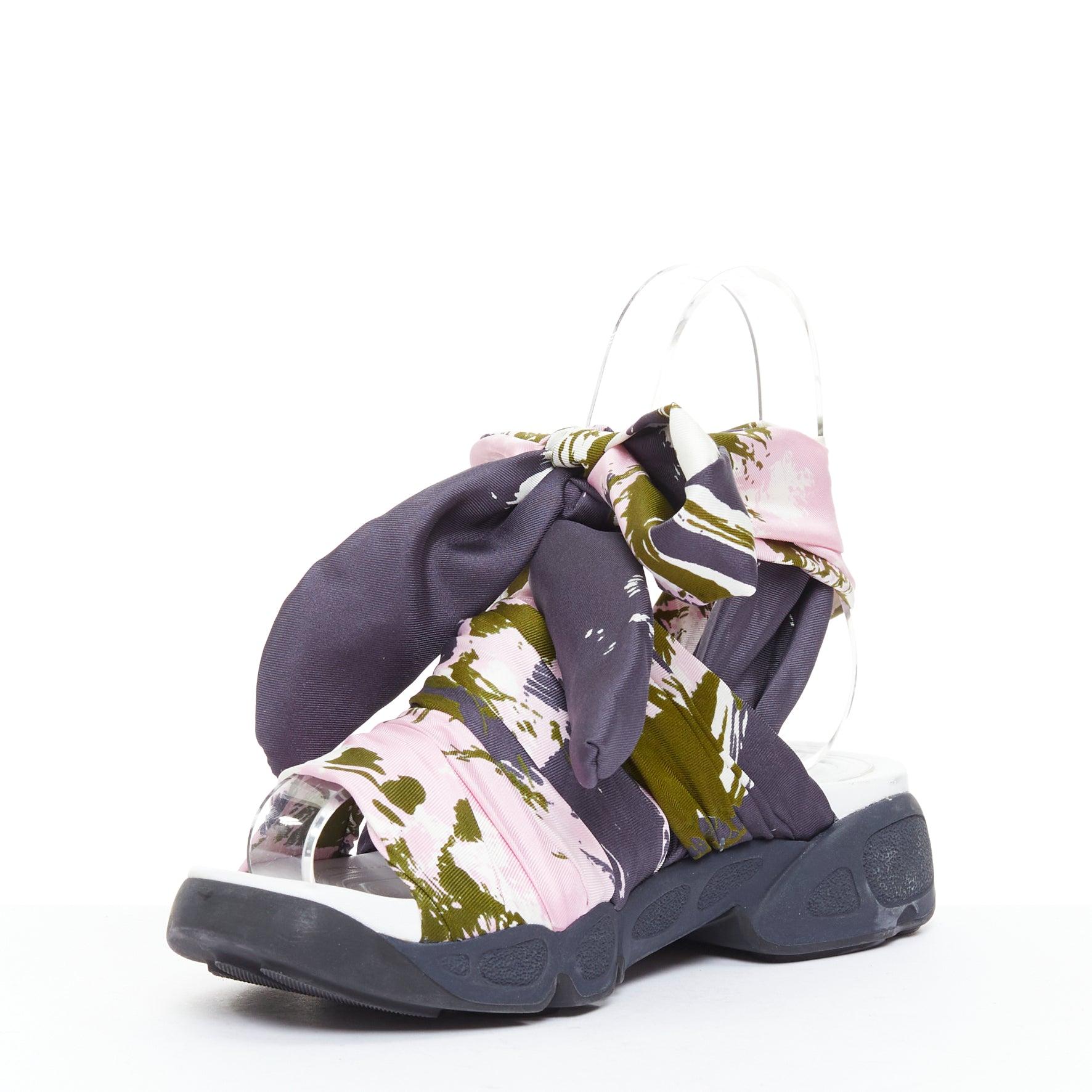 CHRISTIAN DIOR Raf Simons 2015 Brooklyn rose vert foulard sandales gladiateurs EU38 Bon état - En vente à Hong Kong, NT