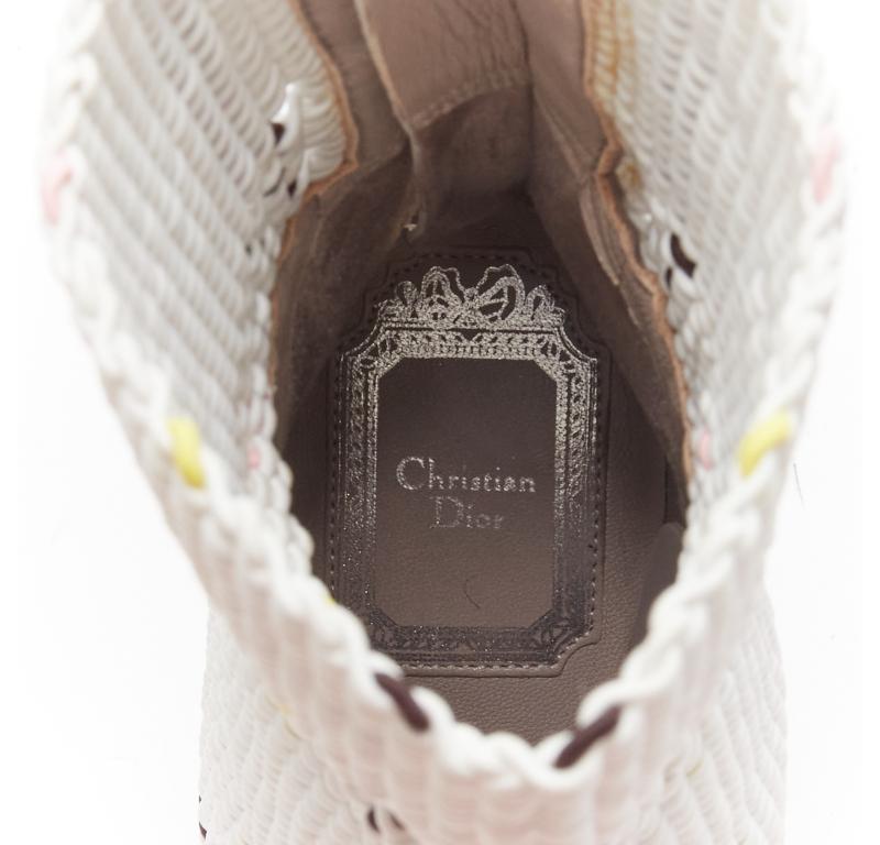 CHRISTIAN DIOR Raf Simons 2015 Runway white woven leather heeled boots EU36 6
